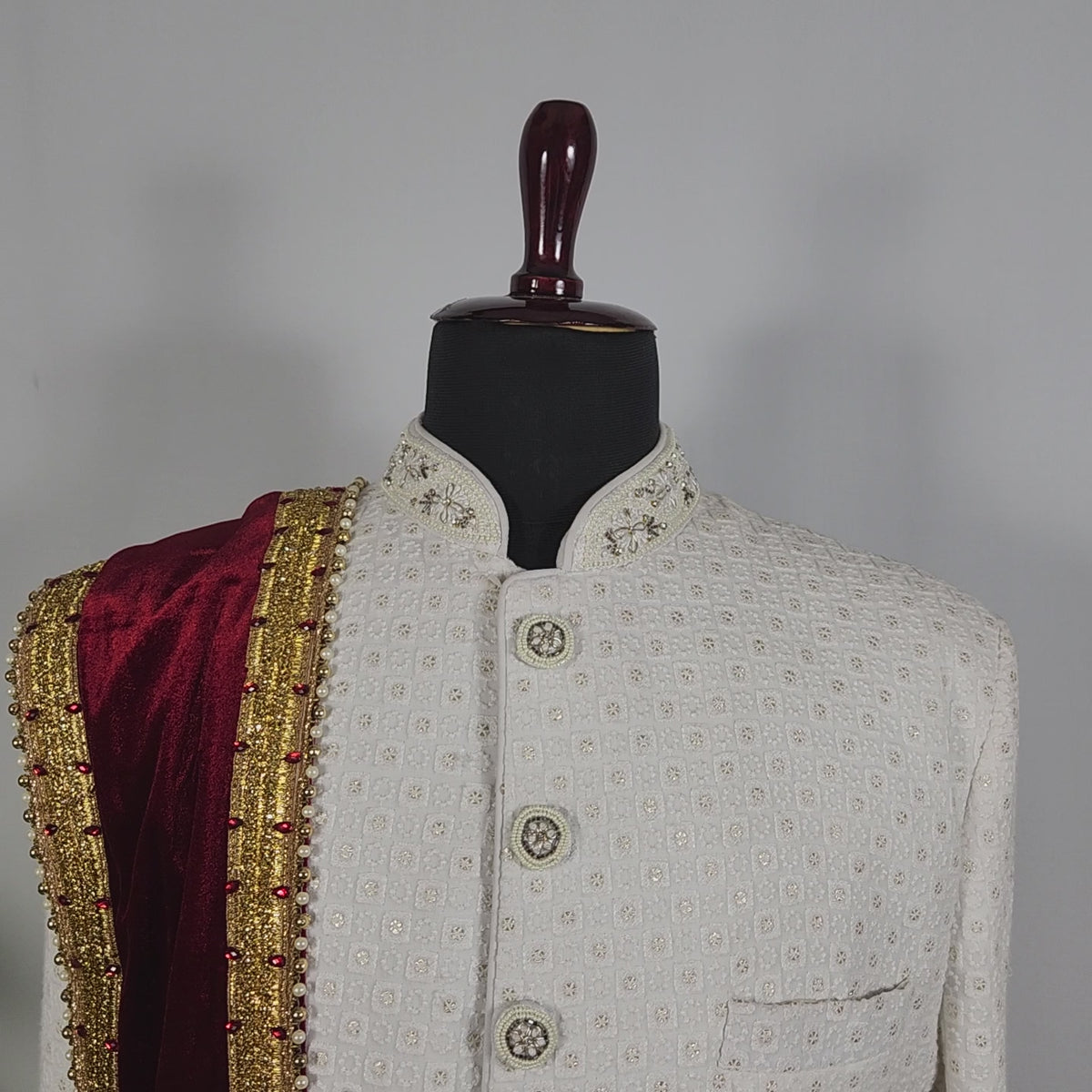 Red Groom Shawl - Golden Embroidery | Shawl For Men
