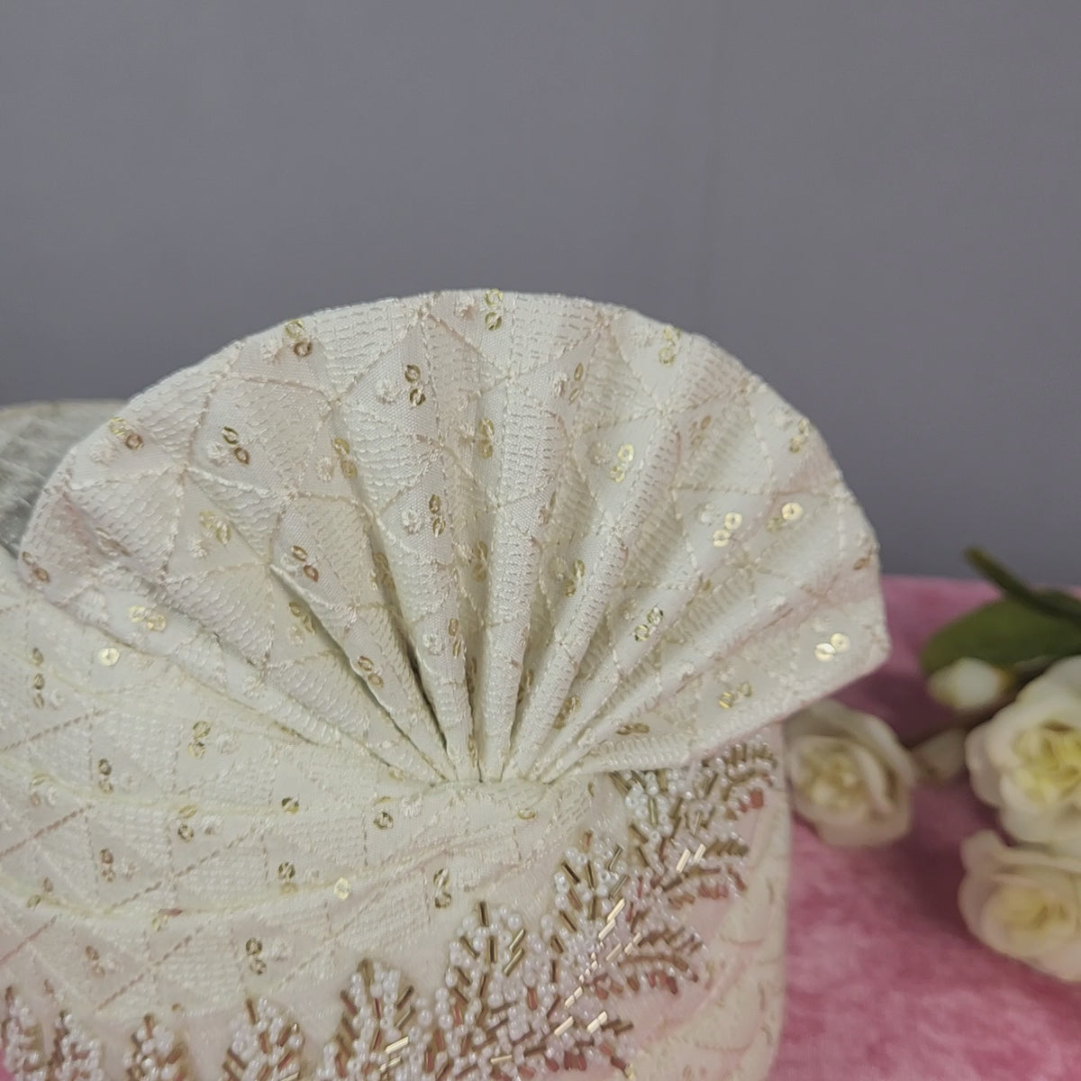 White Groom Turban Shawl With Beads Work | Dupatta Safa Set For Men