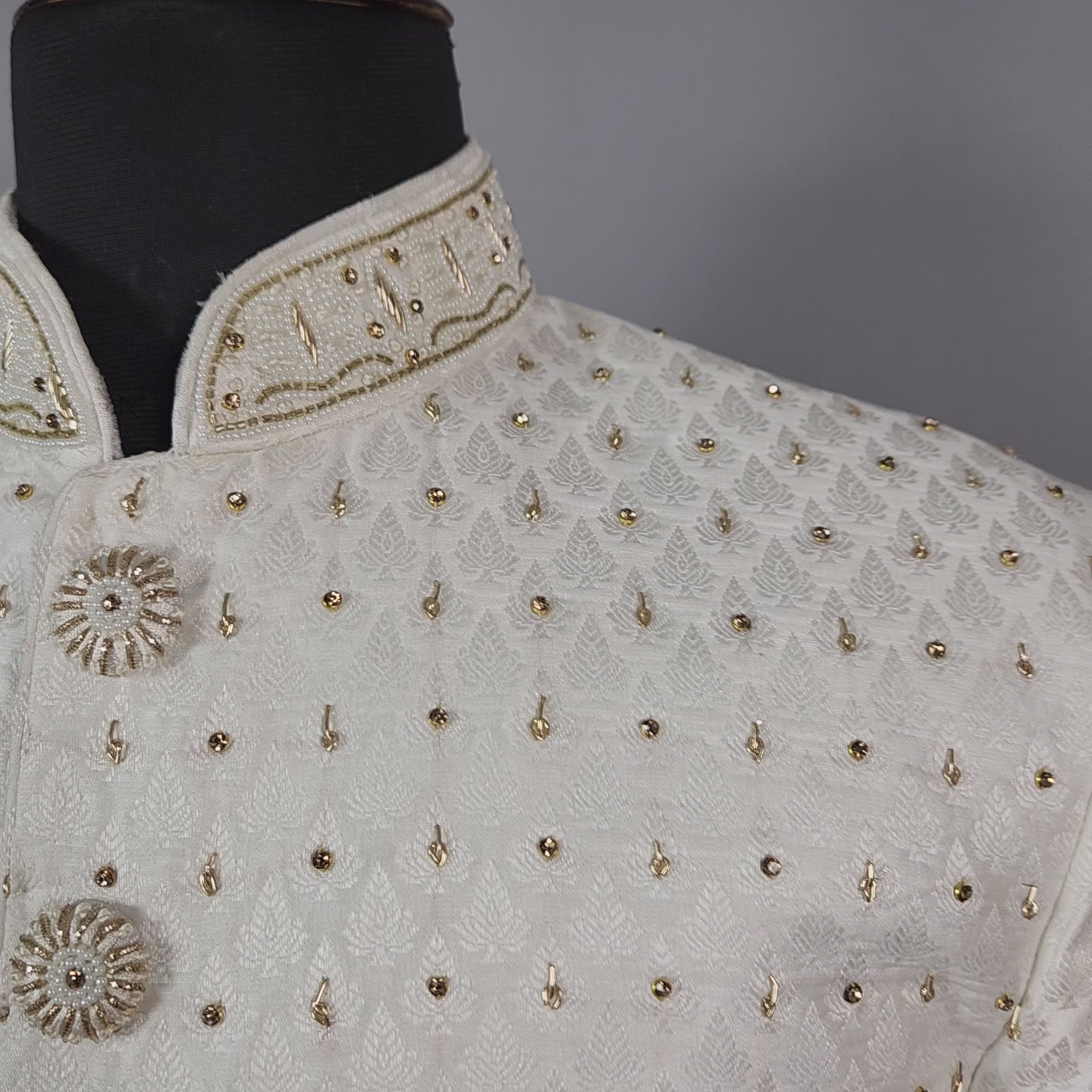 White Wedding Groom Sherwani - Zardozi Diamond Work | Sherwani For Men
