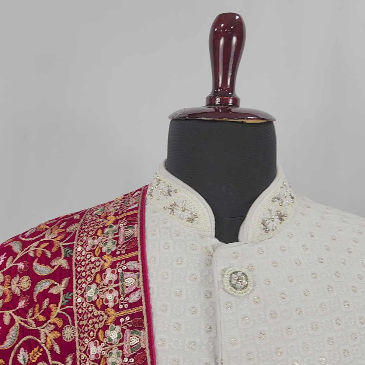 Red Groom Shawl - Multi Color Embroidery | Shawl For Men