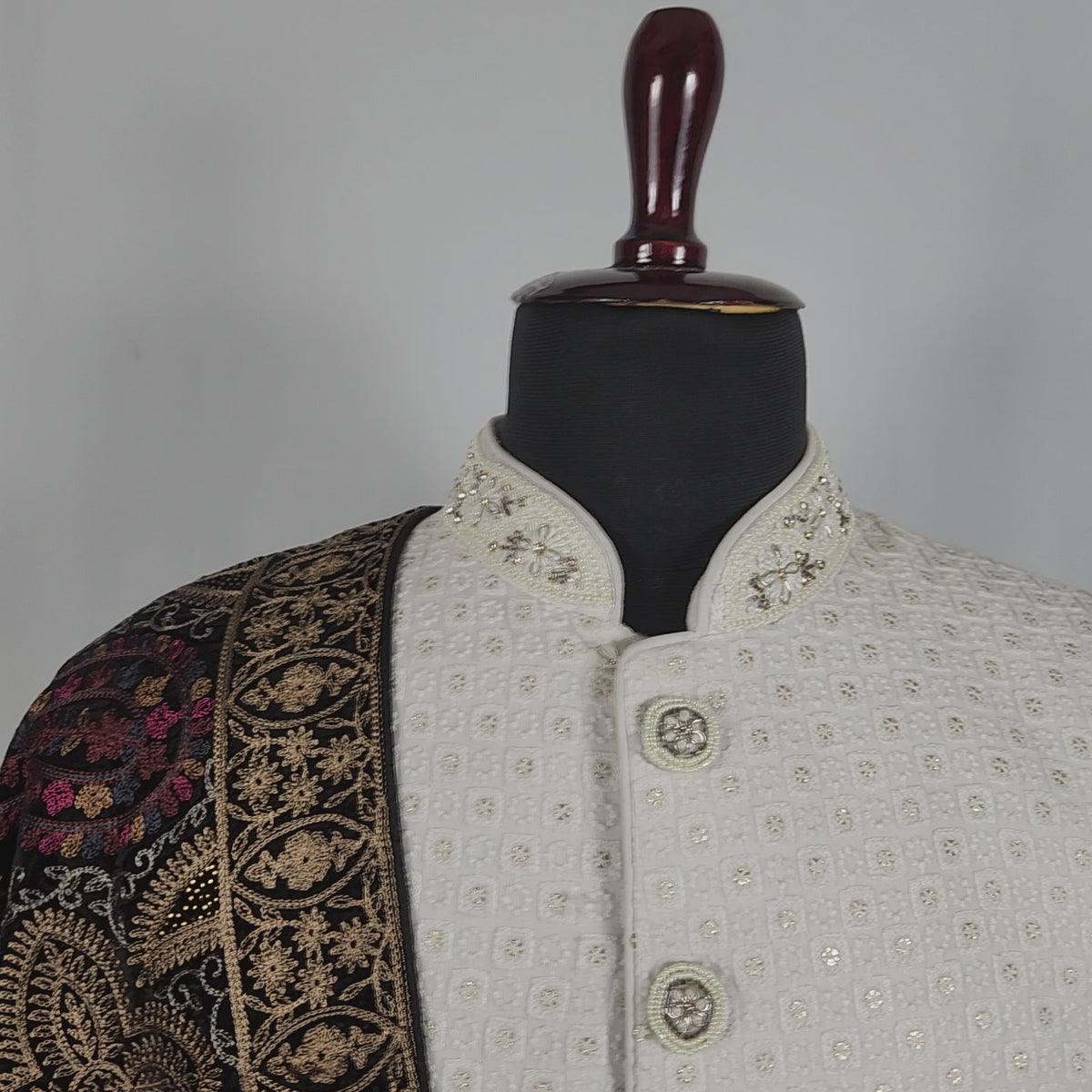 Black Shawl Groom - Golden Embroidery | Stole For Men