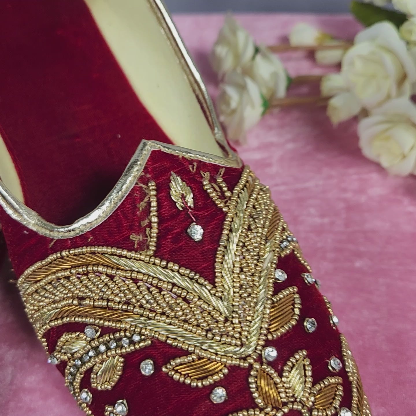 Red Velvet Ethnic Shoes for Men – Designer Indian Jutti & Mojari for Wedding
