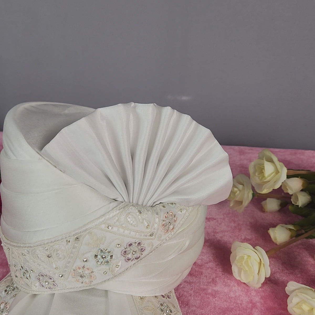 White Groom Turban Shawl With White Diamonds | Dupatta Safa Set For Men