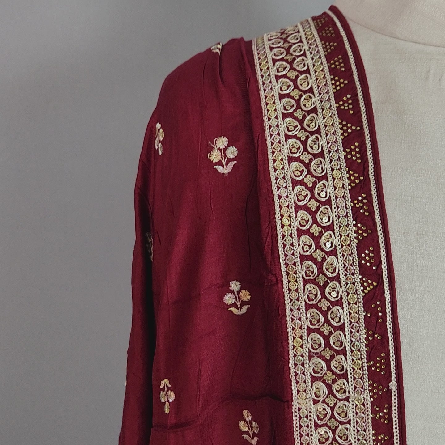 Red Groom Stole with White Embroidery Border 