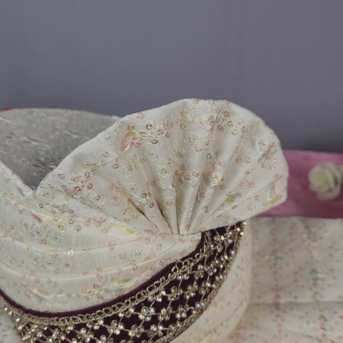 Cream Ivory Shawl - A Red Velvet Border Stole