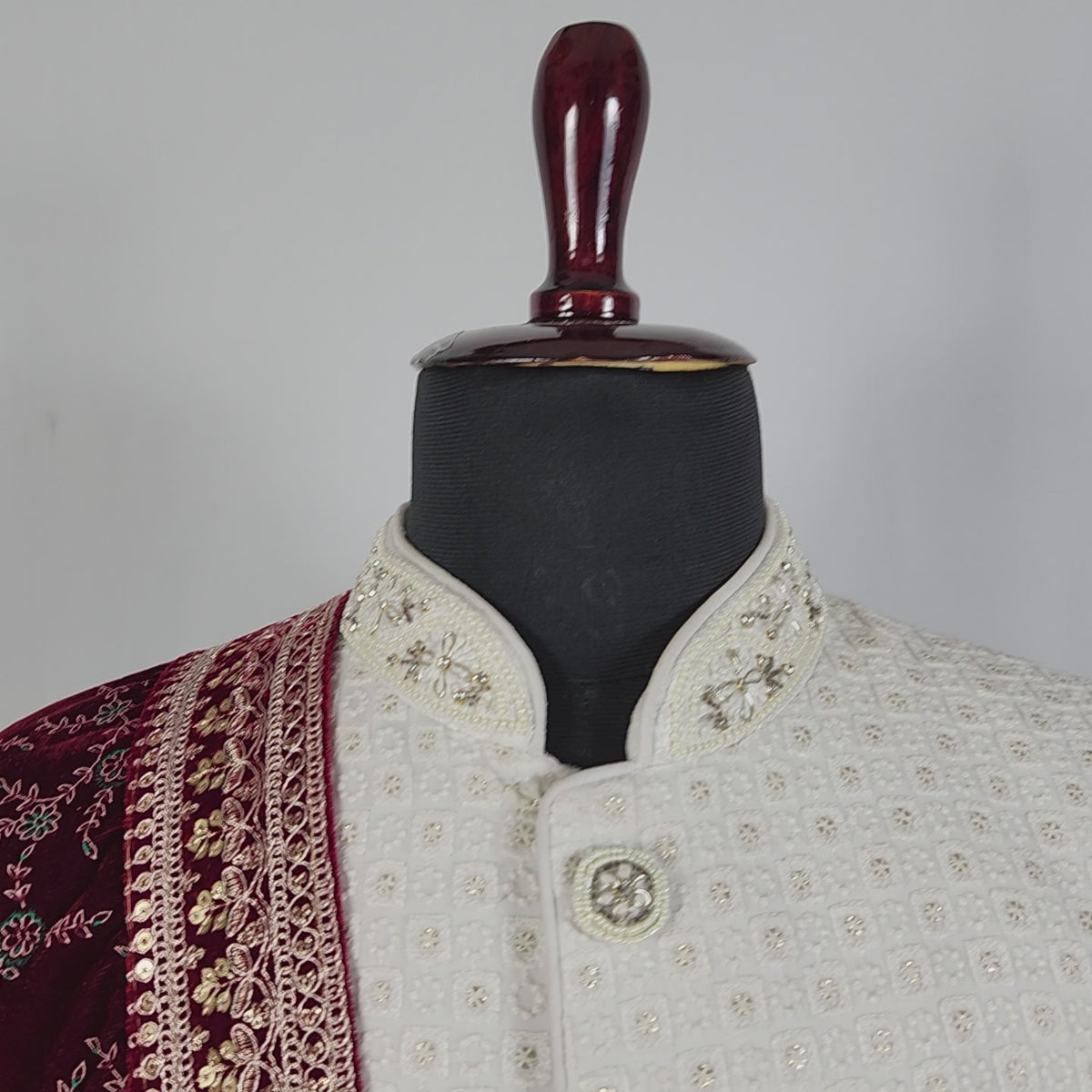 Red Groom Shawl - Multi Color Embroidery | Shawl For Men