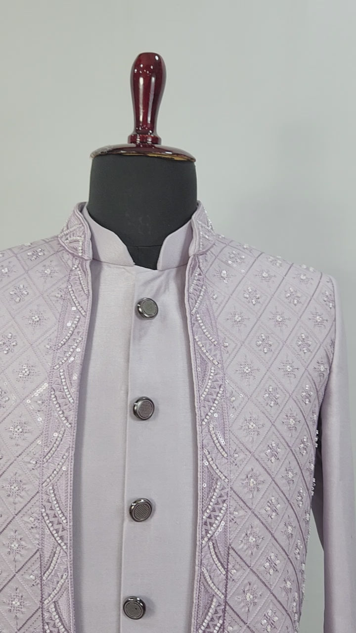 Lavender Indo-Western Sherwani for Men | Indian Groom Wedding Outfit