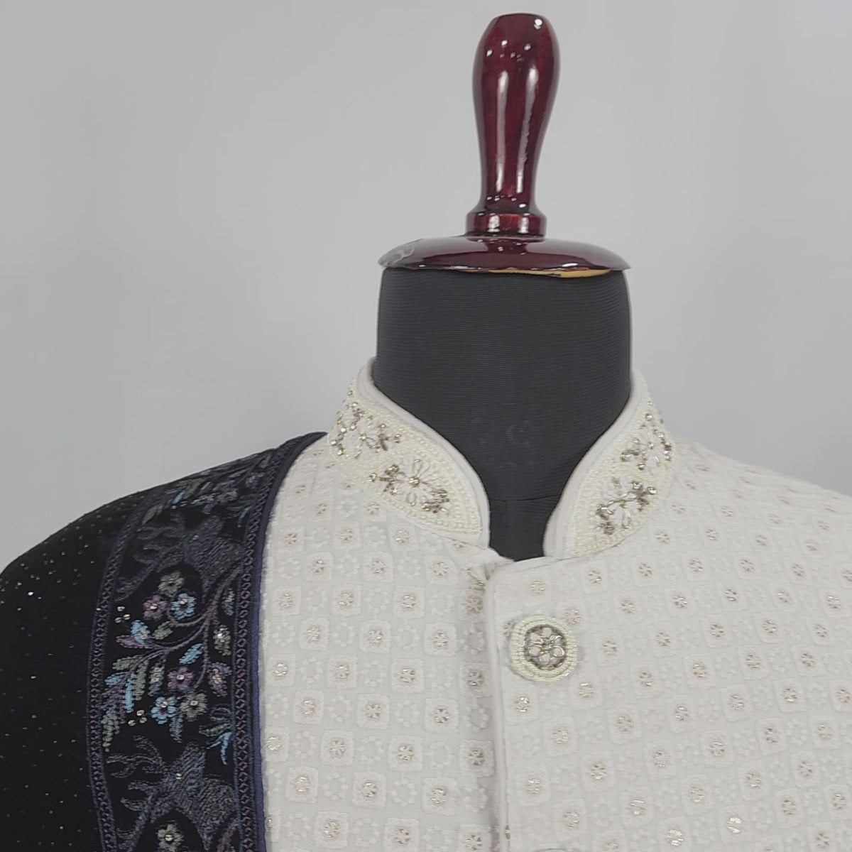 Blue Groom Stole - Scenery Border Work | Shawl For Men