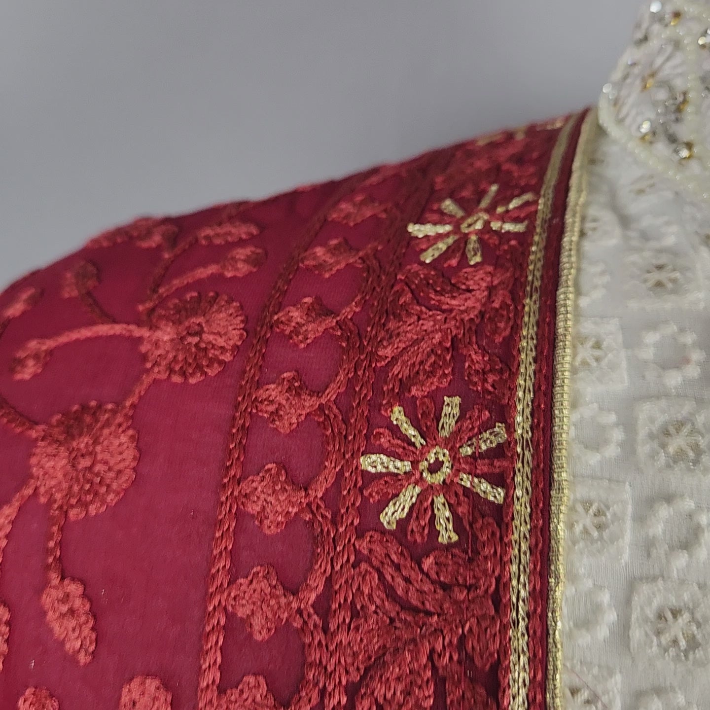 Red Groom Shawl - Golden Embroidery | Stole For Men