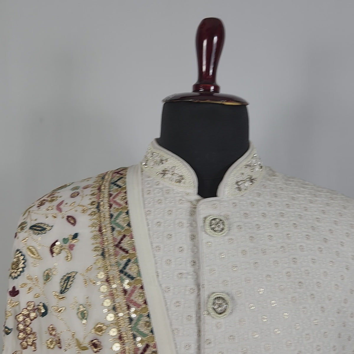 White Groom Stole - Gold Printed | Shawl For Men