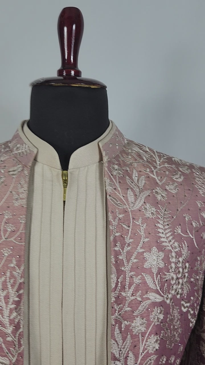 Dusty Rose Pink Indo-Western Sherwani for Men | Indian Groom Wedding Outfit