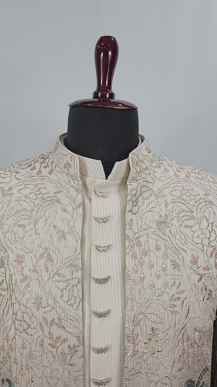Blue Beige Indo-Western Sherwani for Men | Indian Groom Wedding Outfit