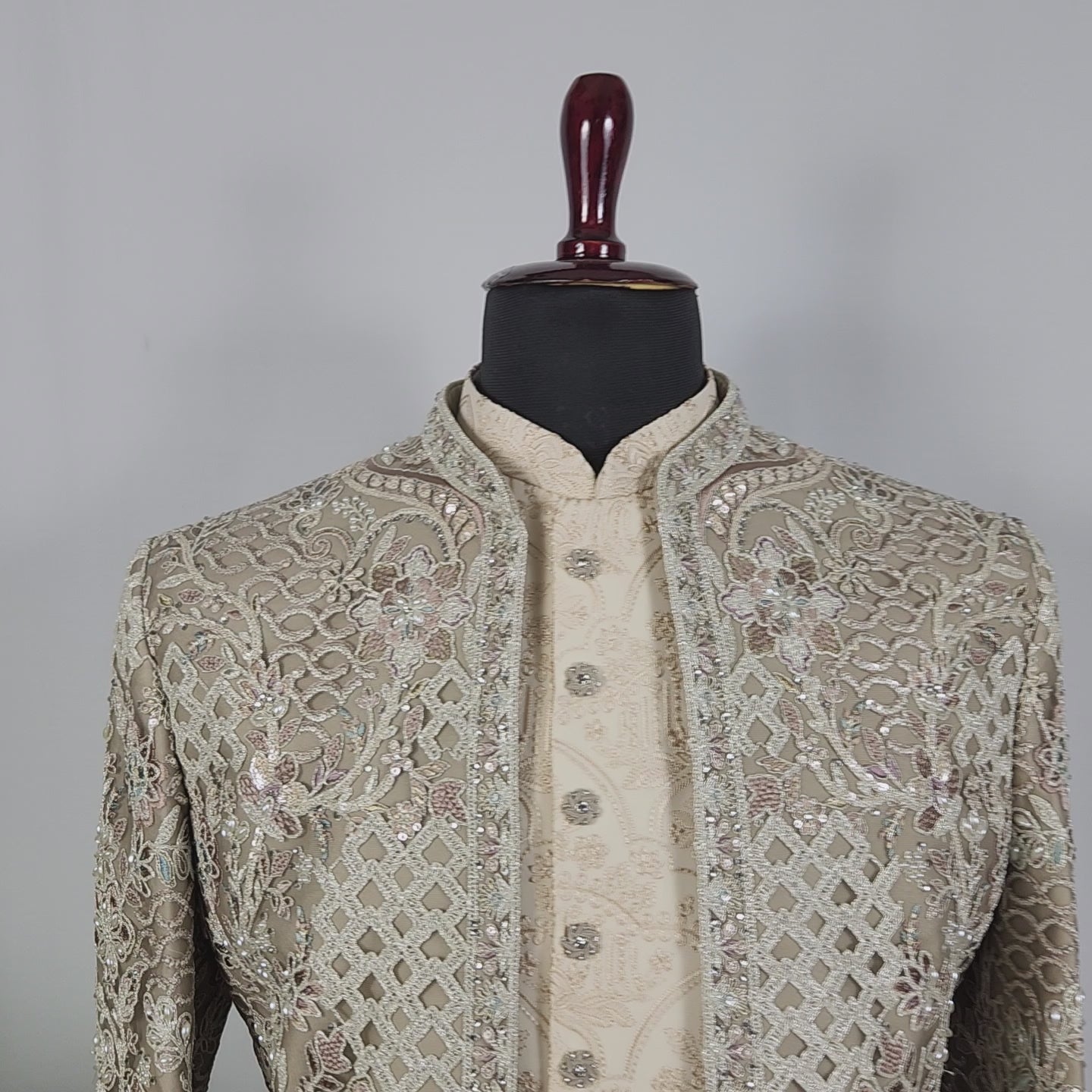 Champagne Beige Indo-Western Sherwani for Men | Indian Groom Wedding Outfit