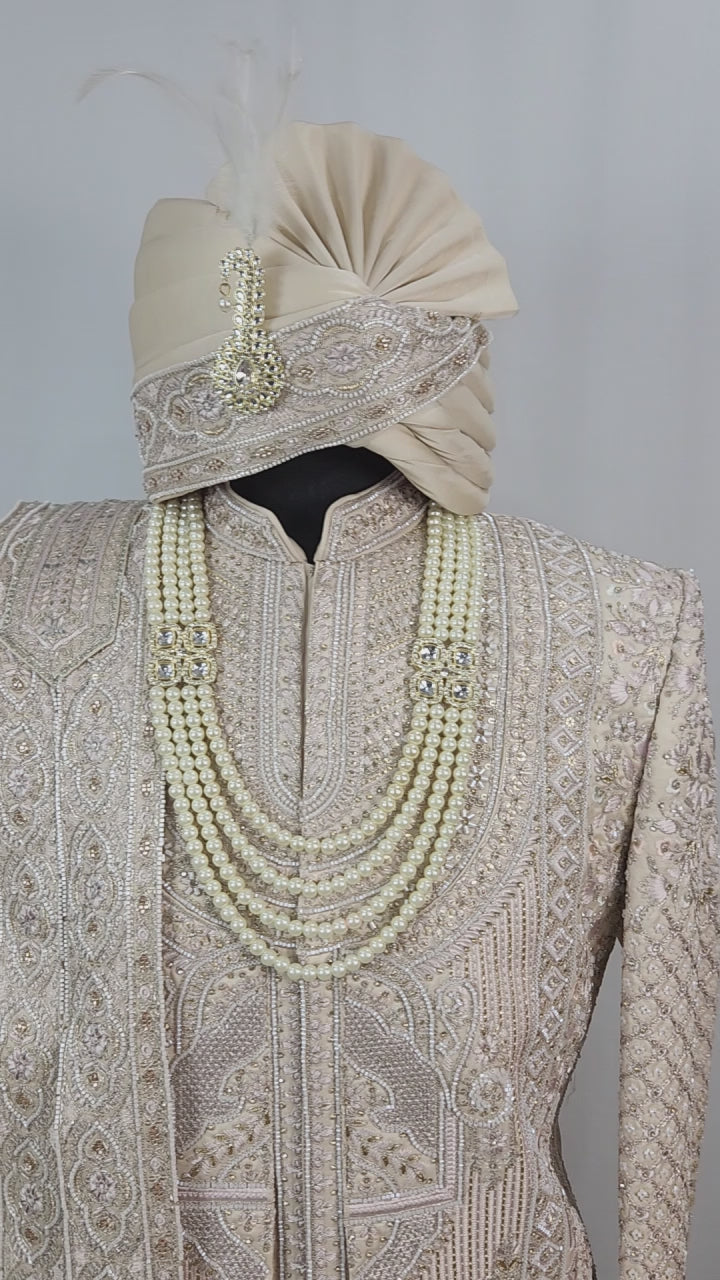 Rose Gold Wedding Groom Sherwani - 2 layer Beads Studded | Sherwani For Men