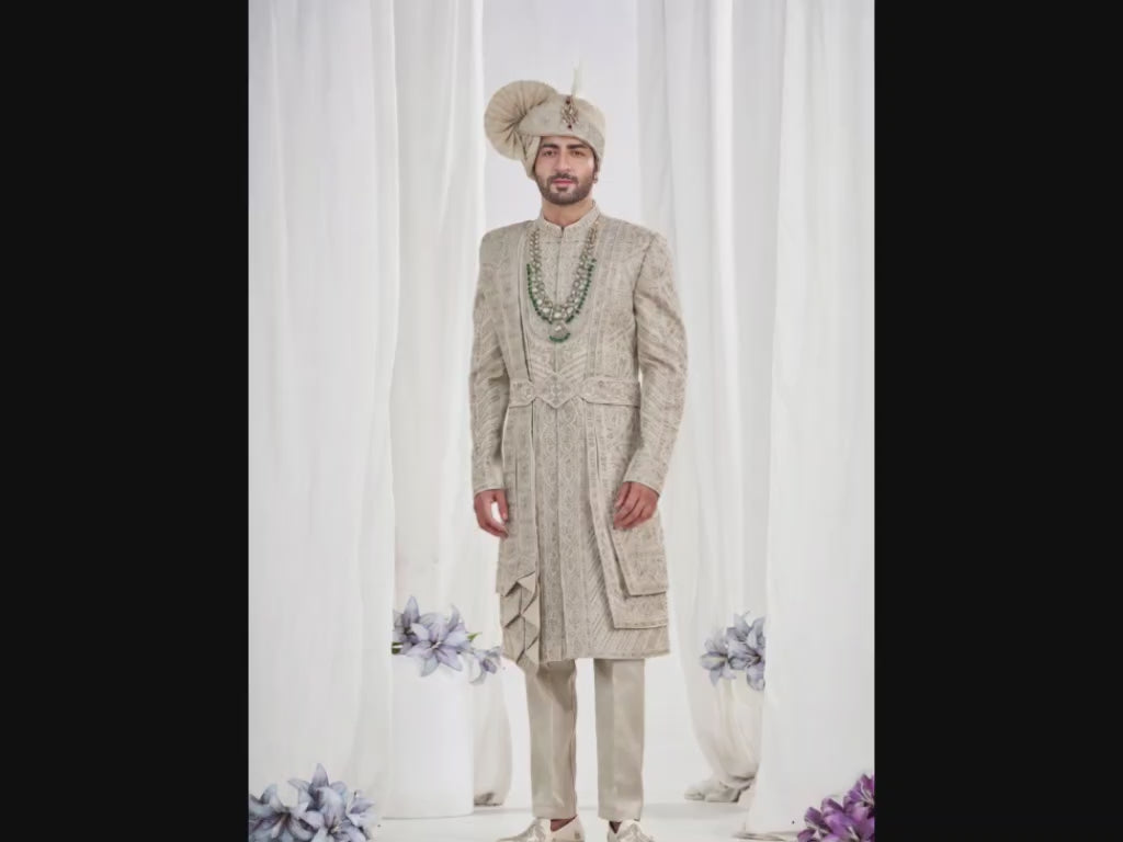 Pistachio Wedding Groom Sherwani - 3 Layer Design | Sherwani For Men