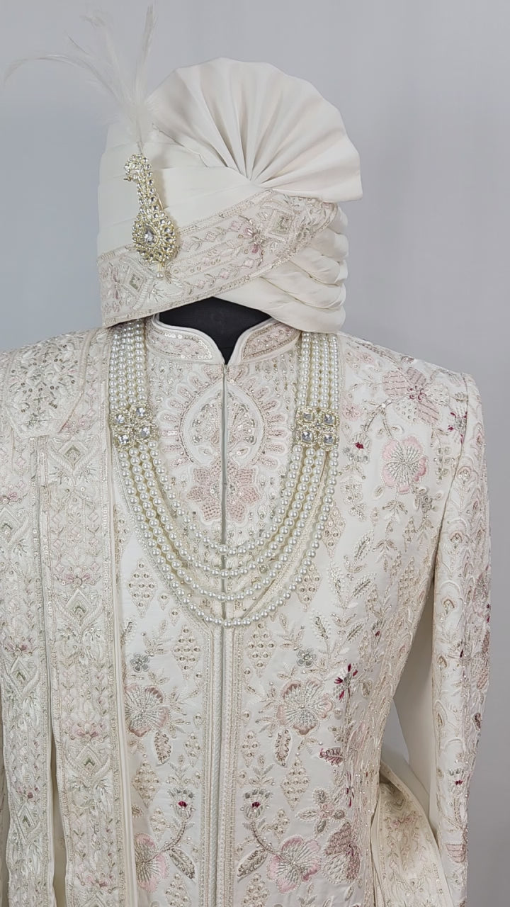 White Wedding Groom Sherwani - Layered Jacket Design | Sherwani For Men