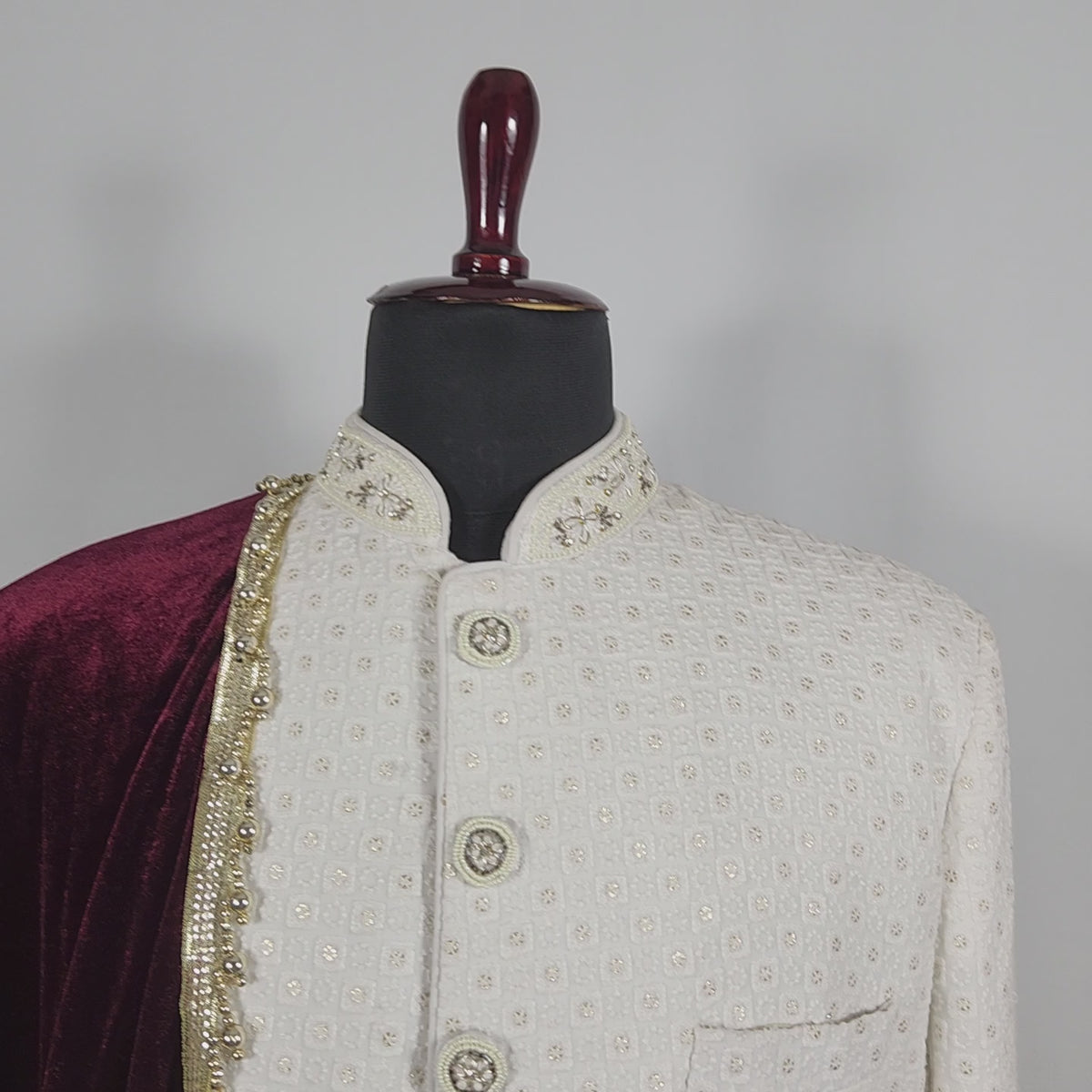 Red Groom Shawl - Embroidered Sherwani Stole