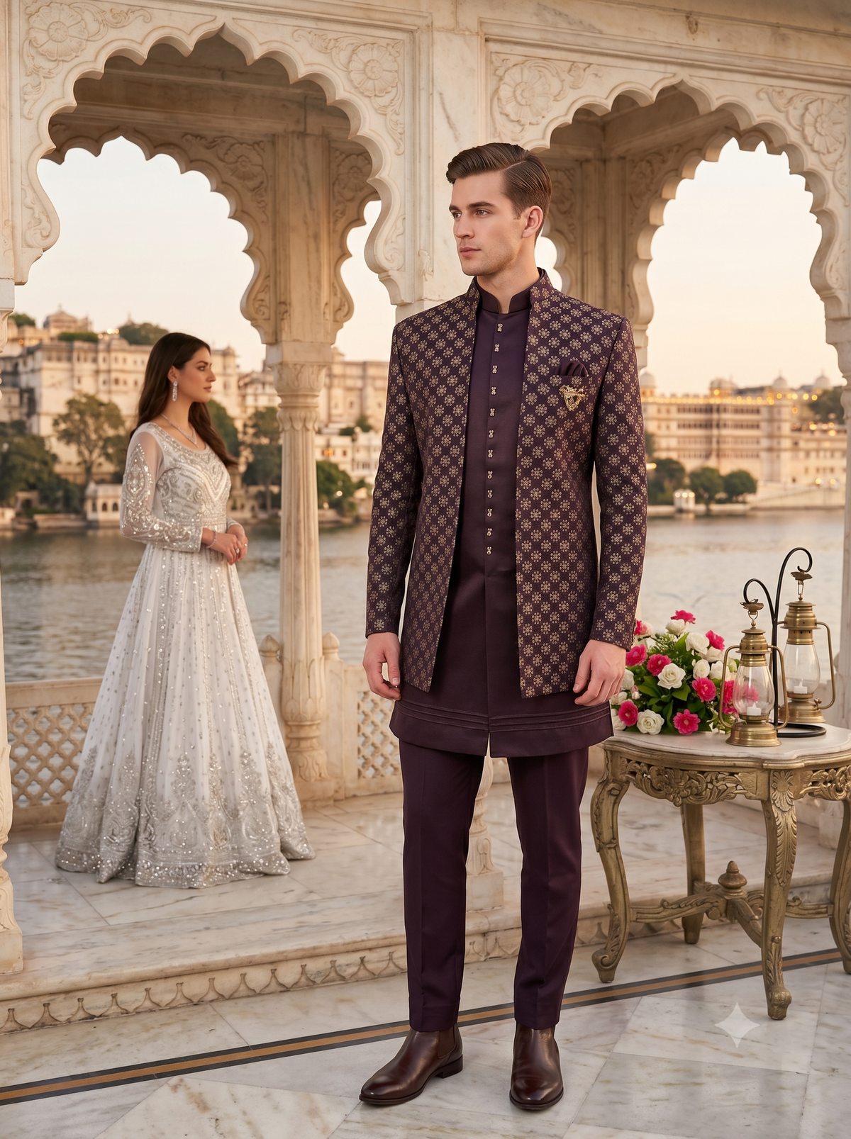 Purple Indo-Western Sherwani for Men | Indian Groom Wedding Outfit