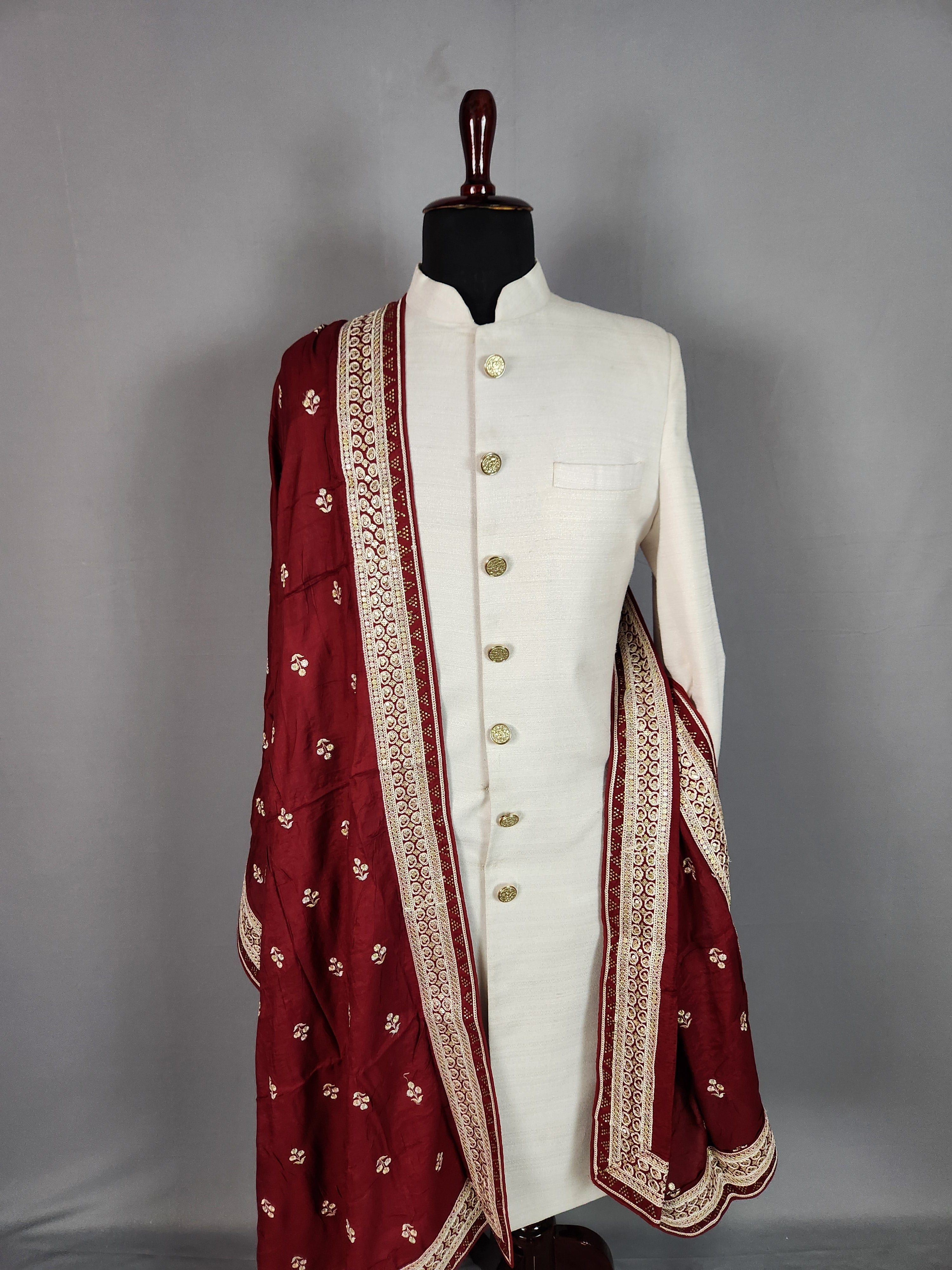 Red Groom Stole with White Embroidery Border 