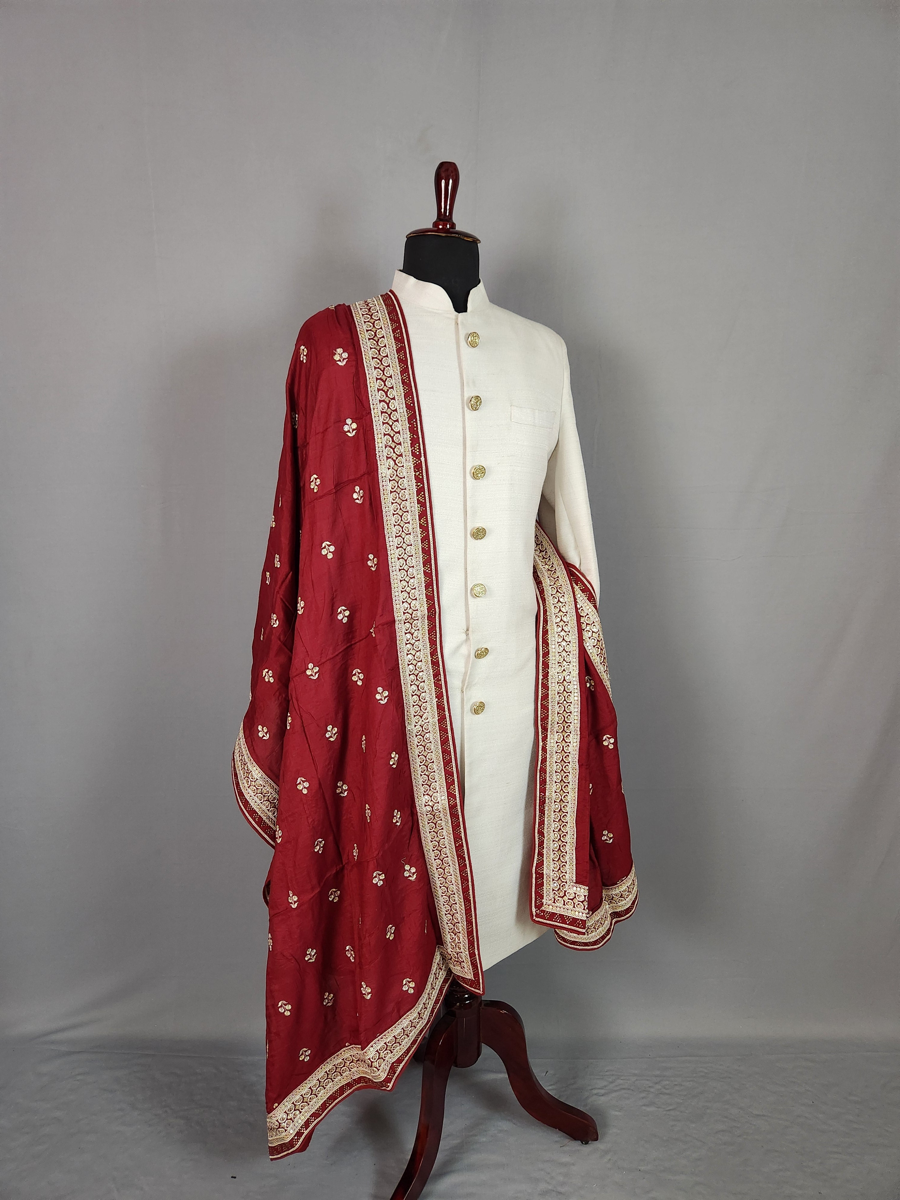 Red Groom Stole with White Embroidery Border 