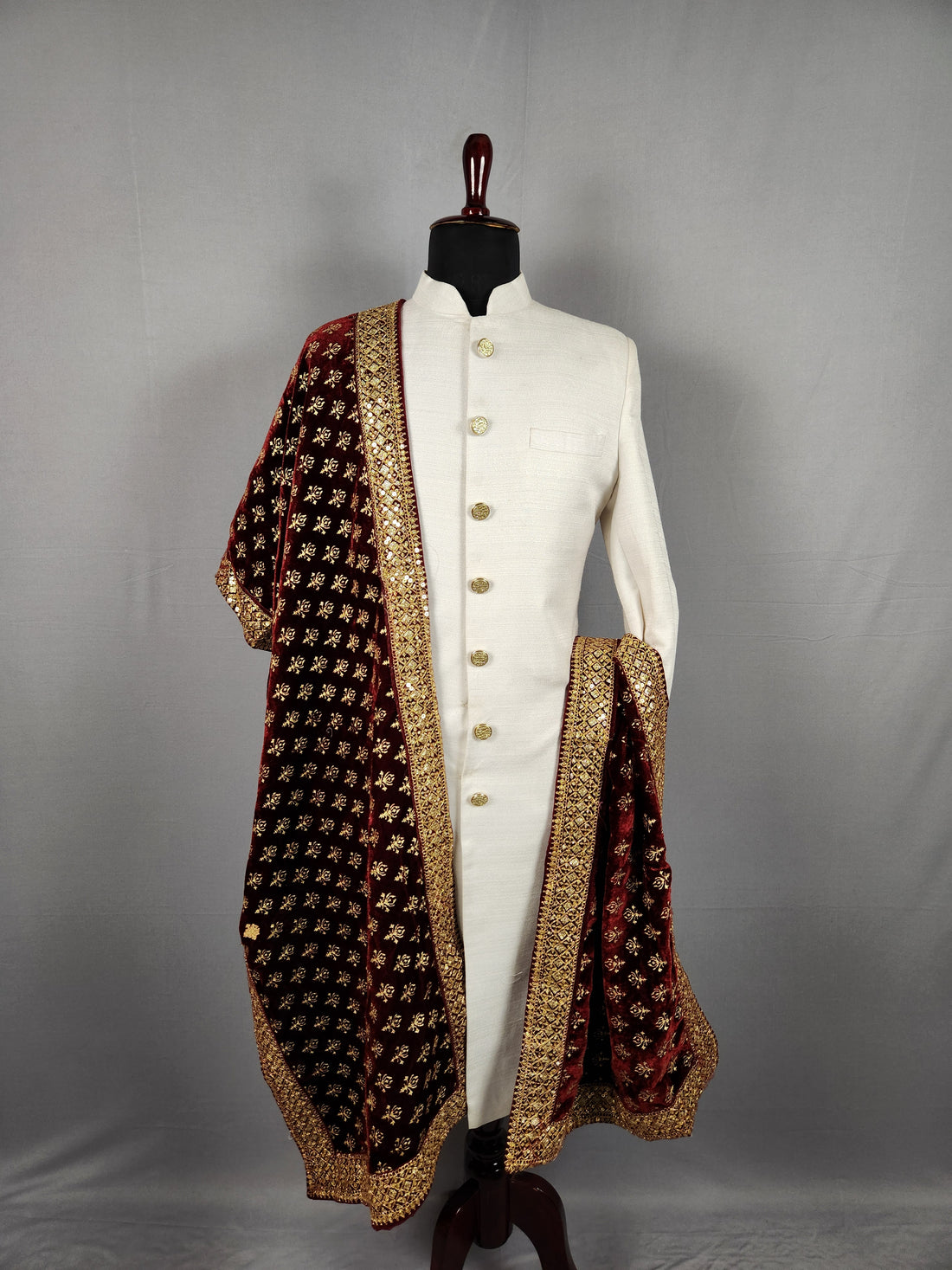 Red Groom Shawl with Gold Print
