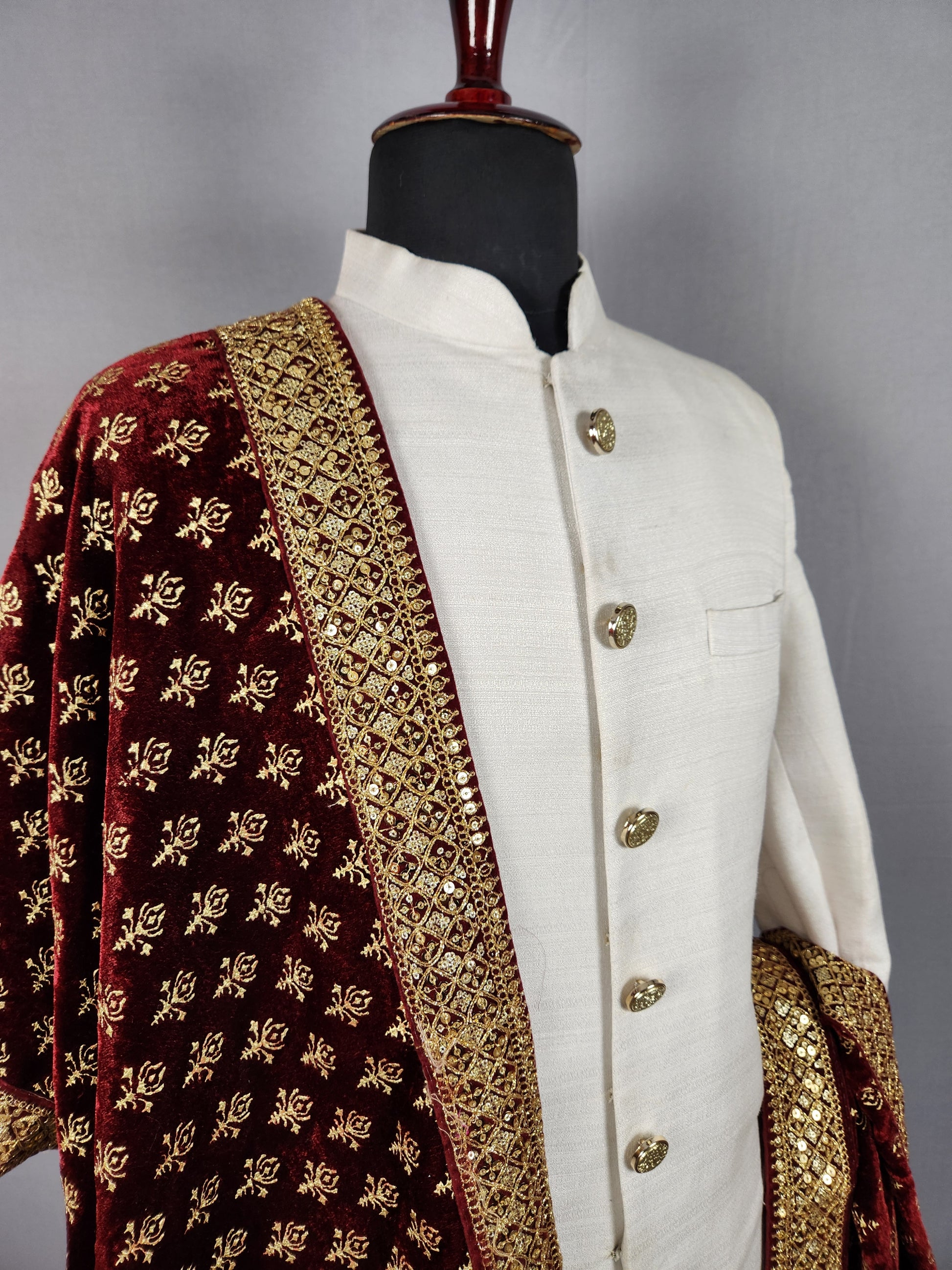 Red Groom Shawl with Gold Print