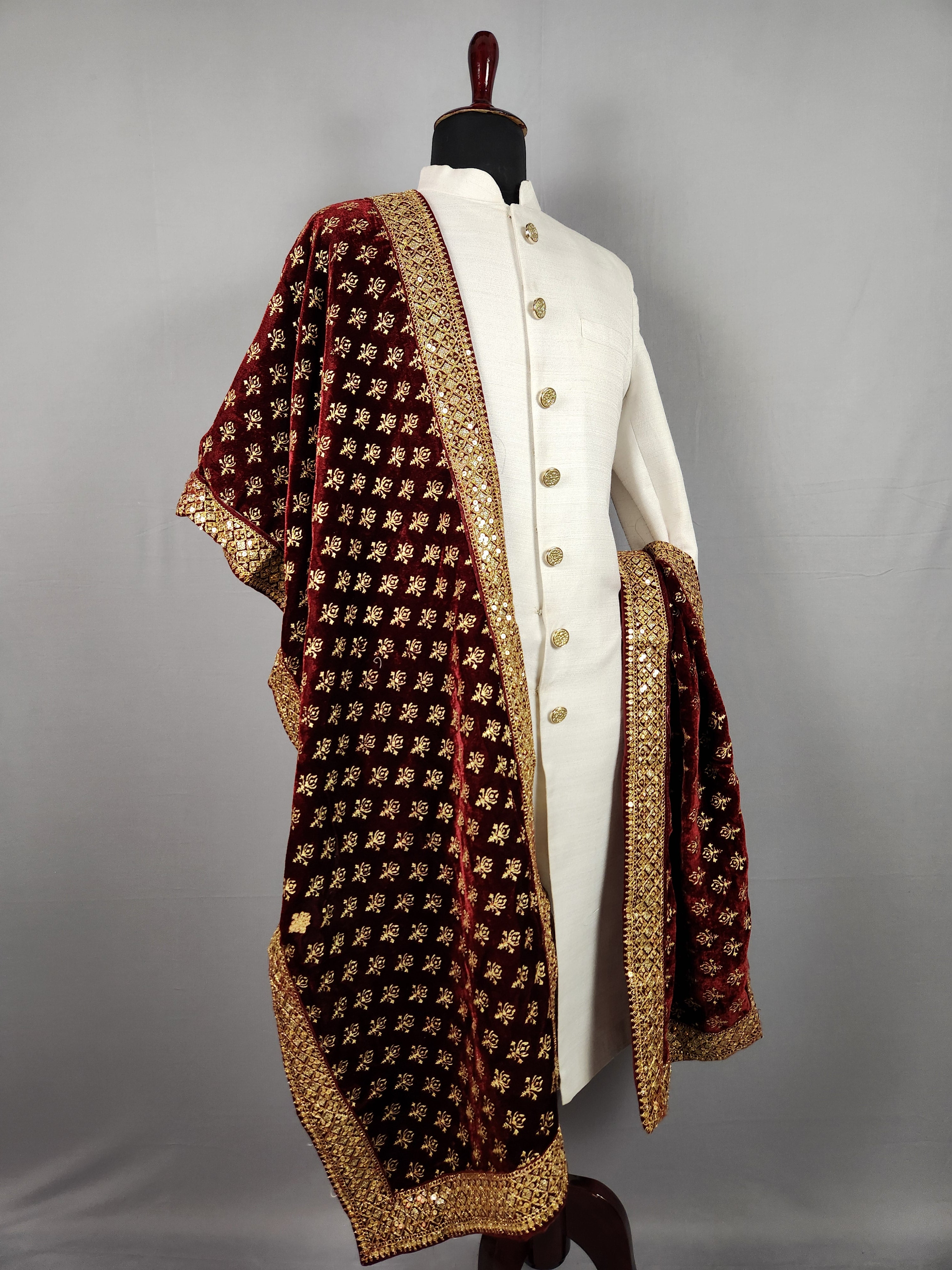 Red Groom Shawl with Gold Print