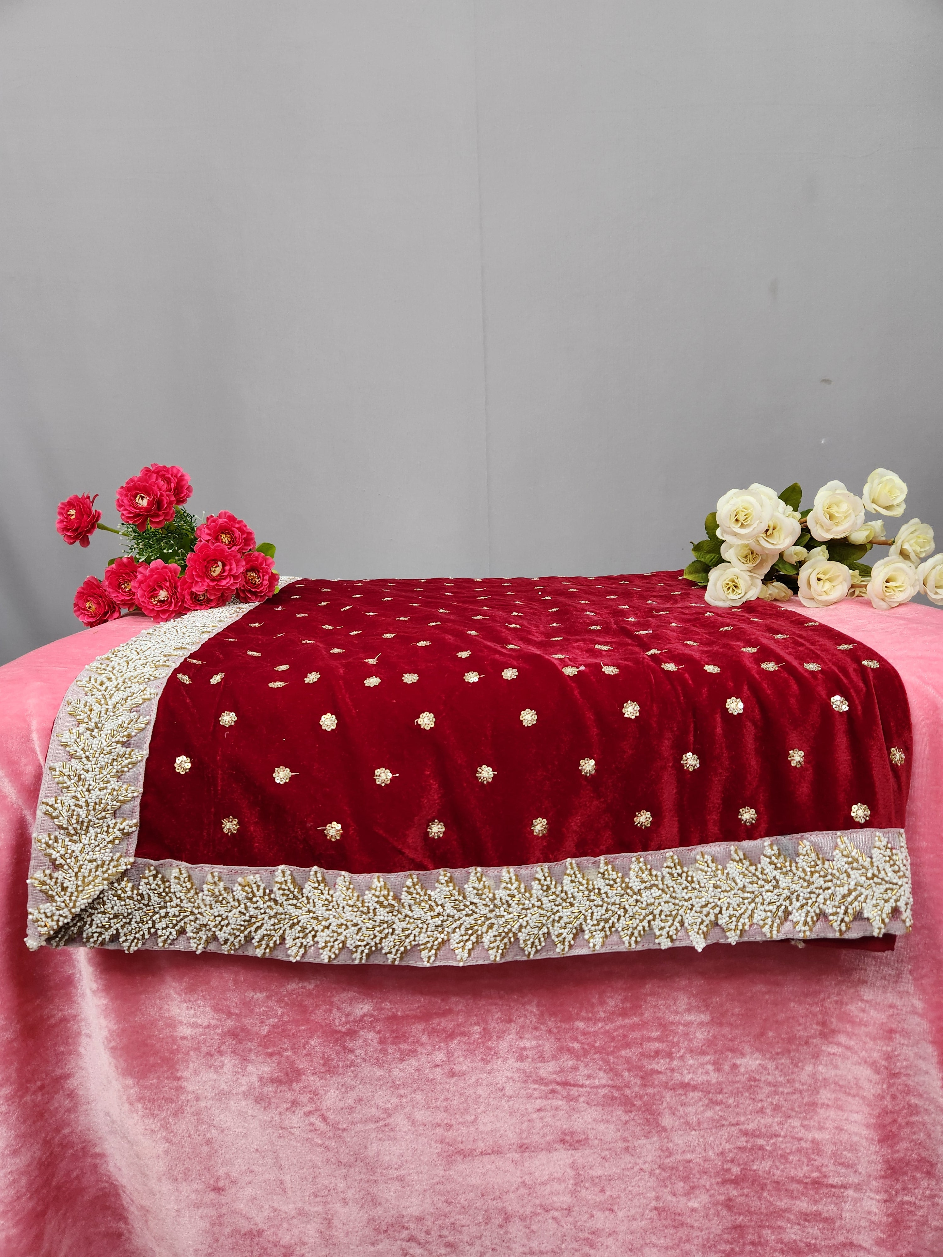 Red Groom Shawl - Golden Embroidery | Stole For Men