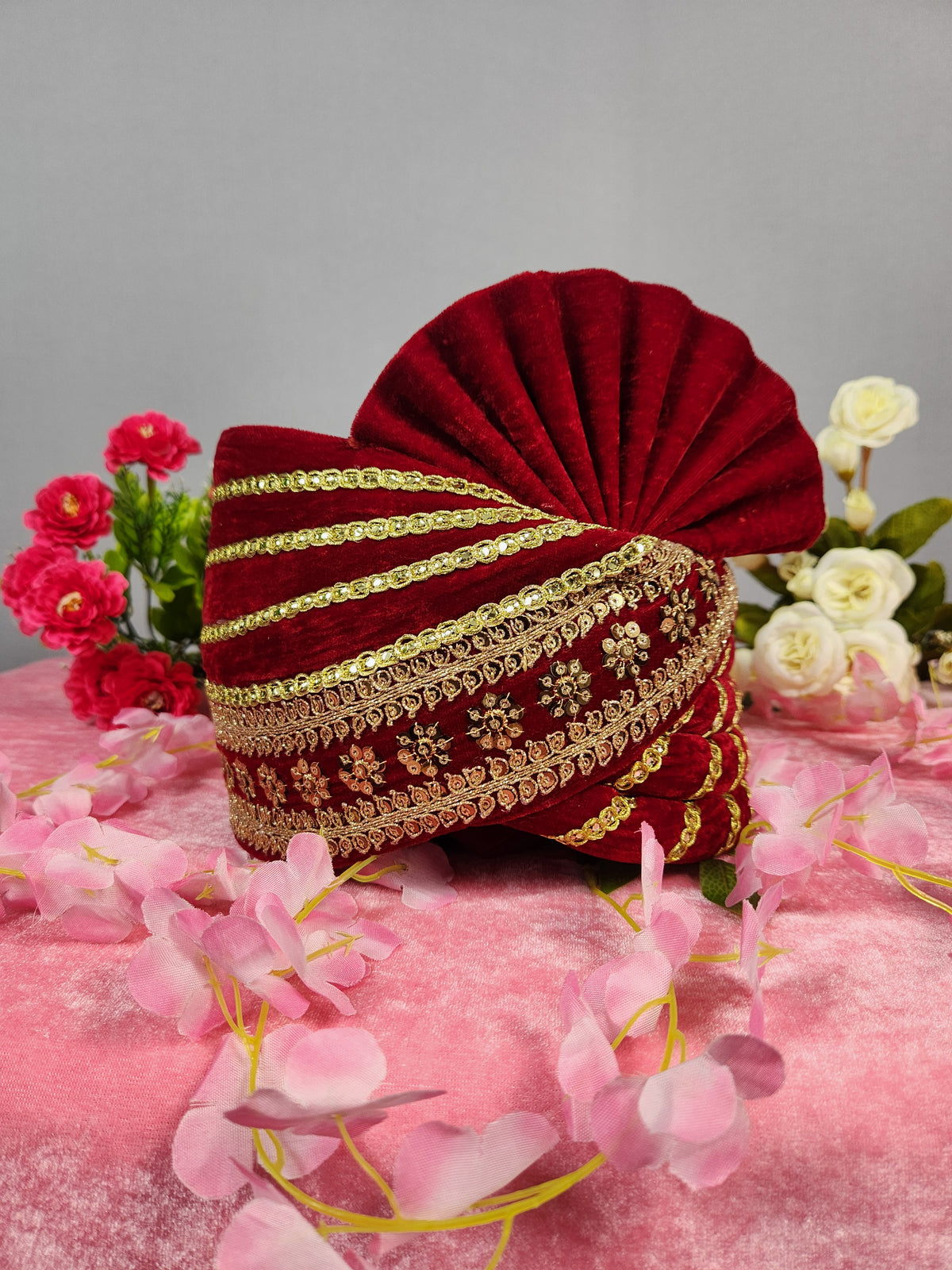 Red Groom Turban With Gold Embroidery | Safa For Men