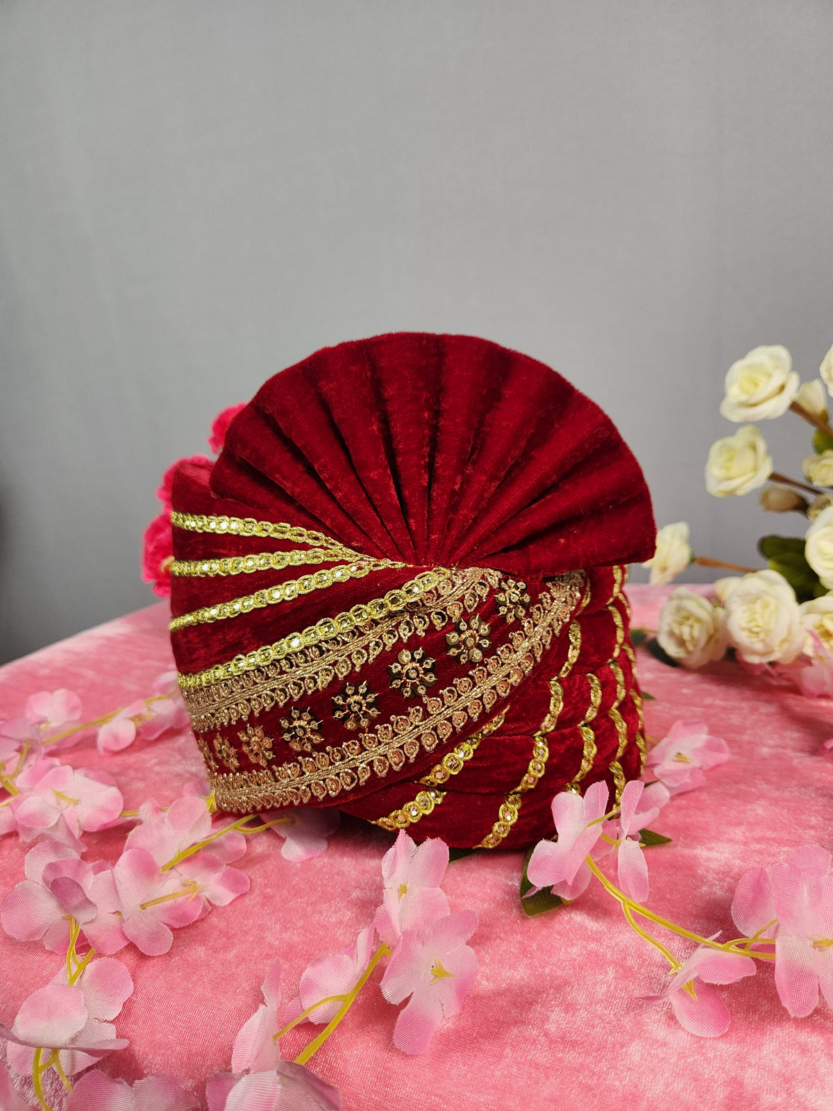Red Groom Turban With Gold Embroidery | Safa For Men