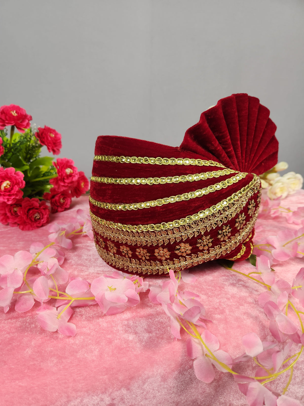Red Groom Turban With Gold Embroidery | Safa For Men