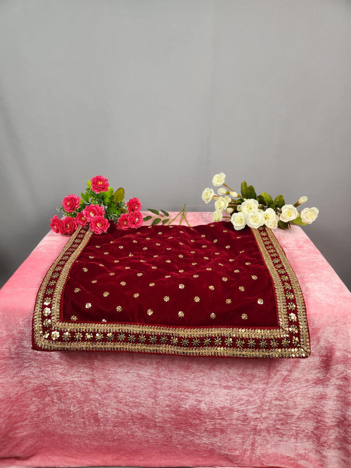 Red Groom Shawl - Golden Sequin Red Stole