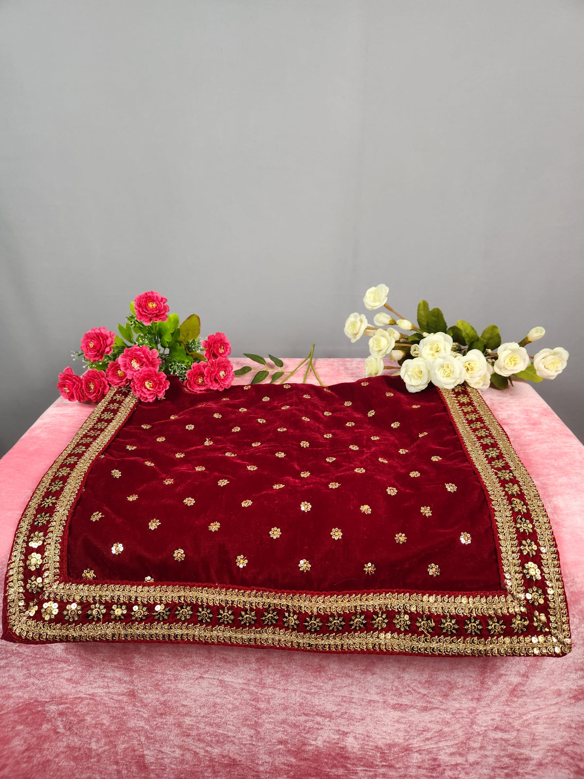 Red Groom Shawl - Golden Sequin Red Stole