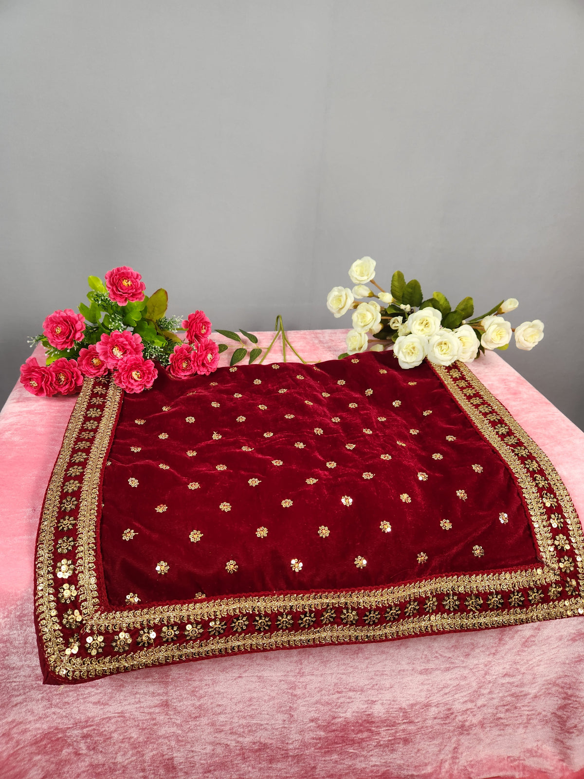 Red Groom Shawl - Golden Sequin Red Stole