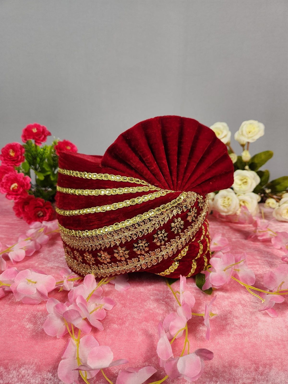 Red Groom Shawl - Golden Sequin Red Stole