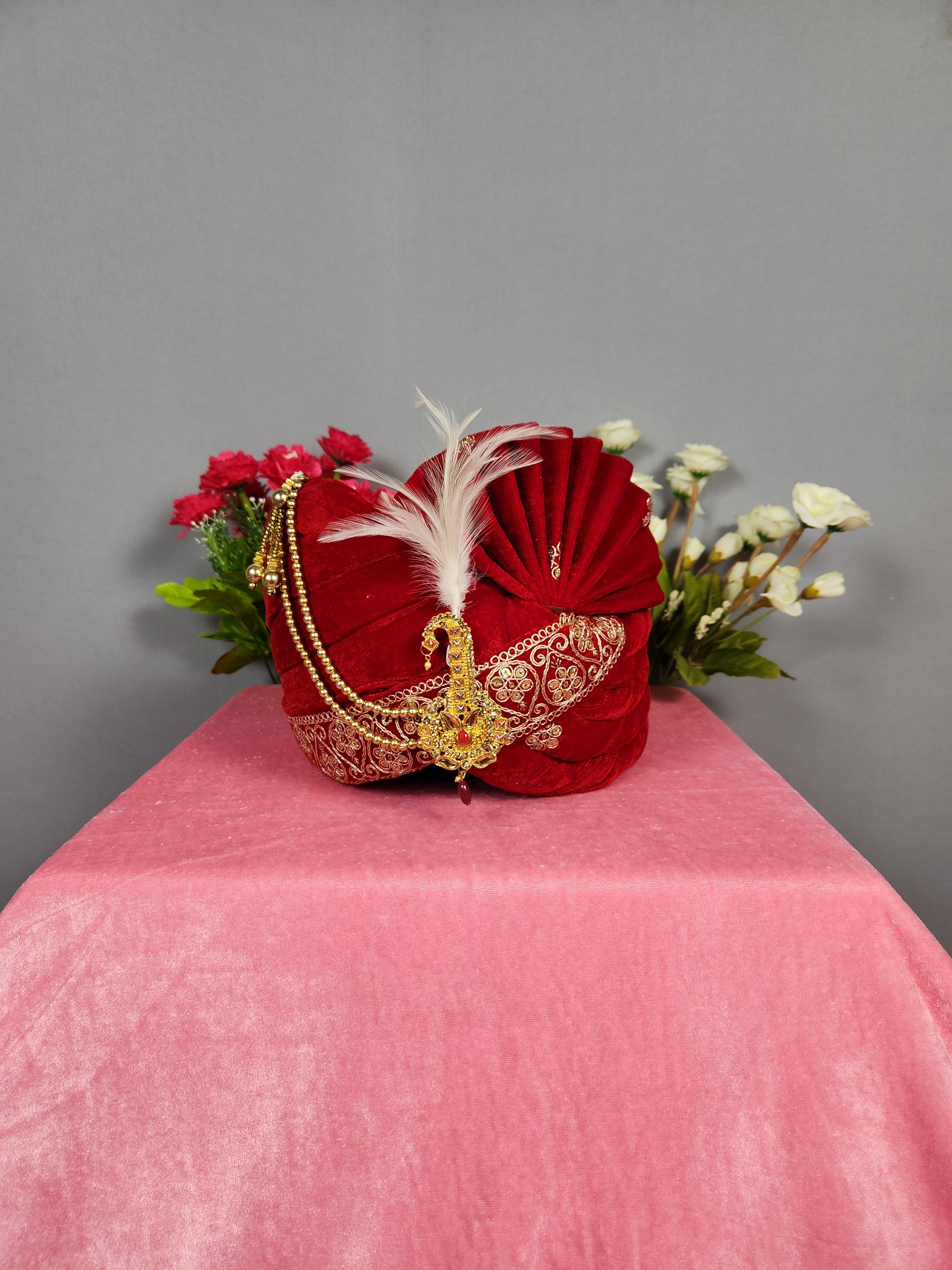 Red Groom Turban Shawl Set