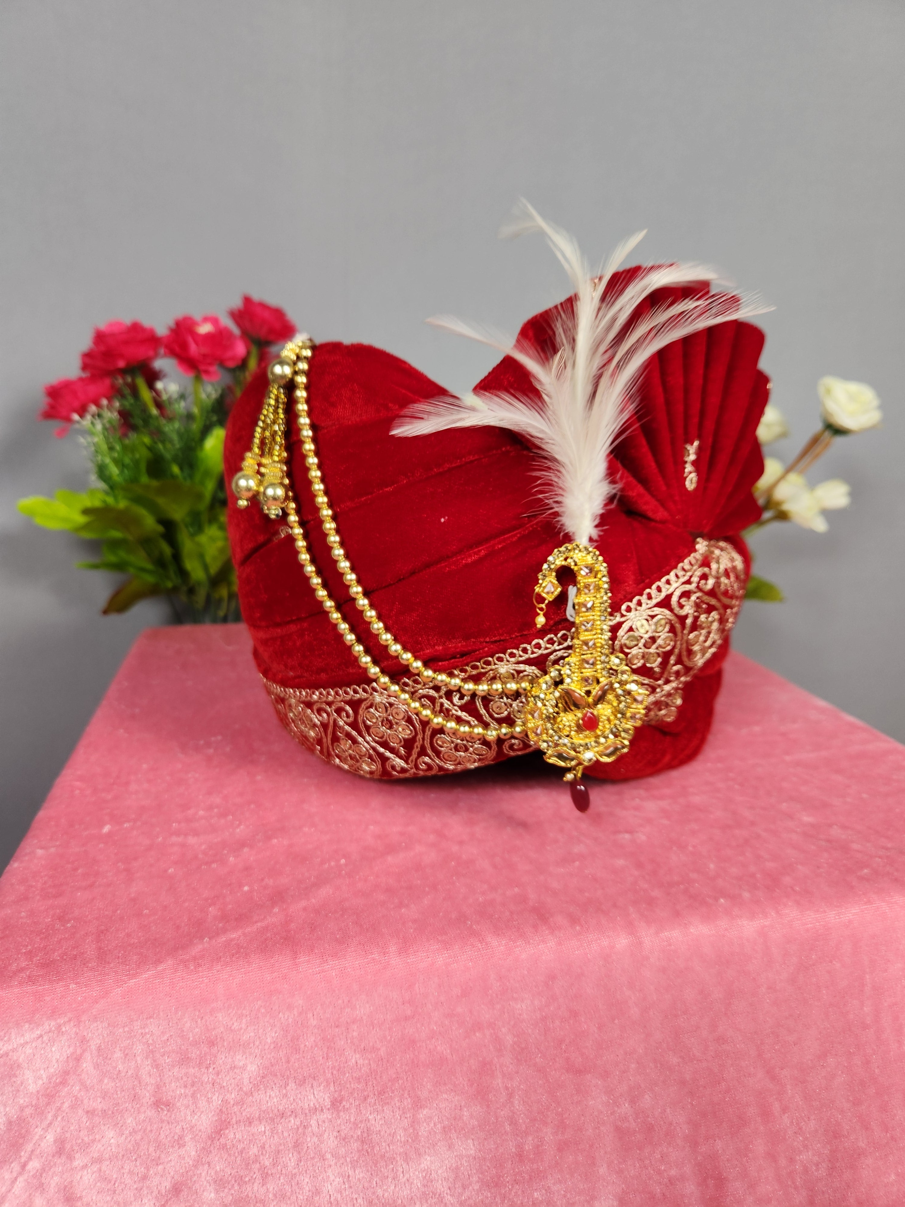 Red Groom Turban Shawl Set