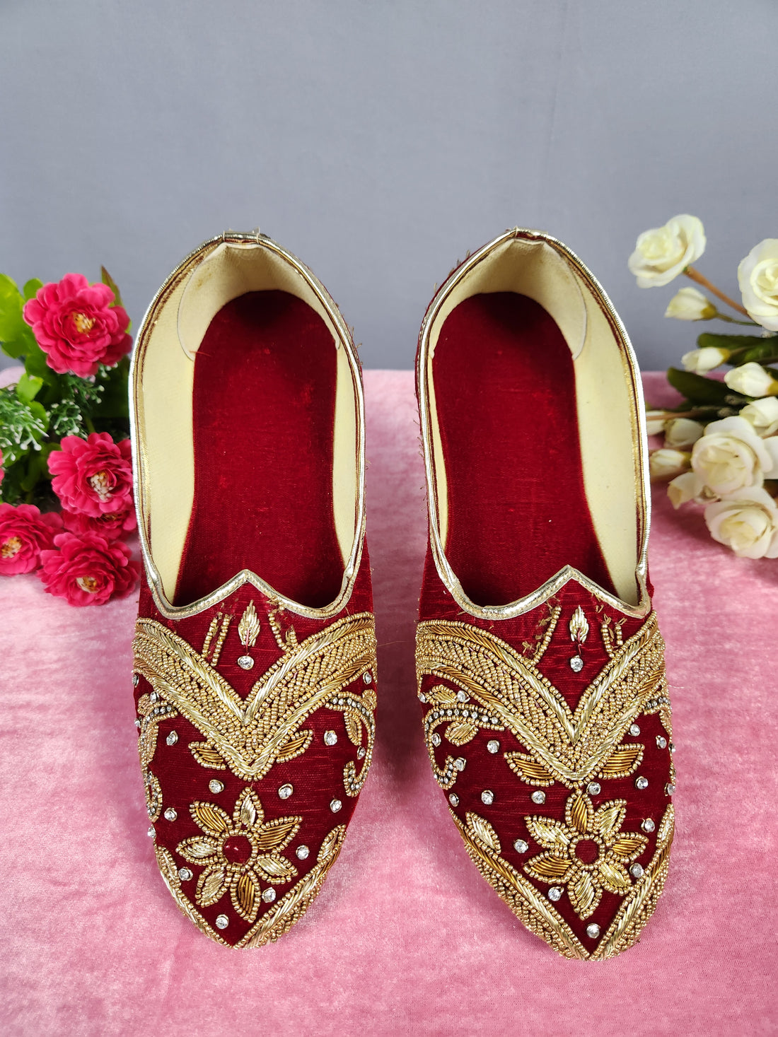 Red Velvet Ethnic Shoes for Men – Designer Indian Jutti & Mojari for Wedding
