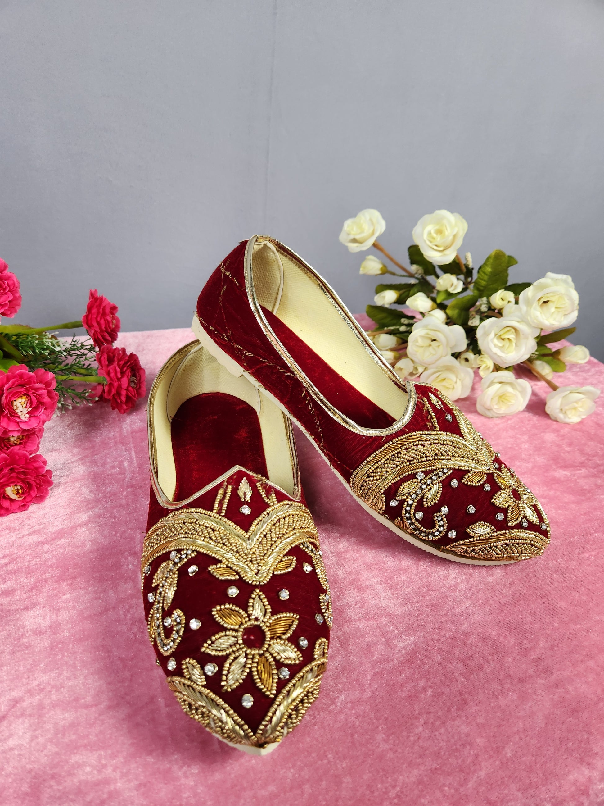 Red Velvet Ethnic Shoes for Men – Designer Indian Jutti & Mojari for Wedding
