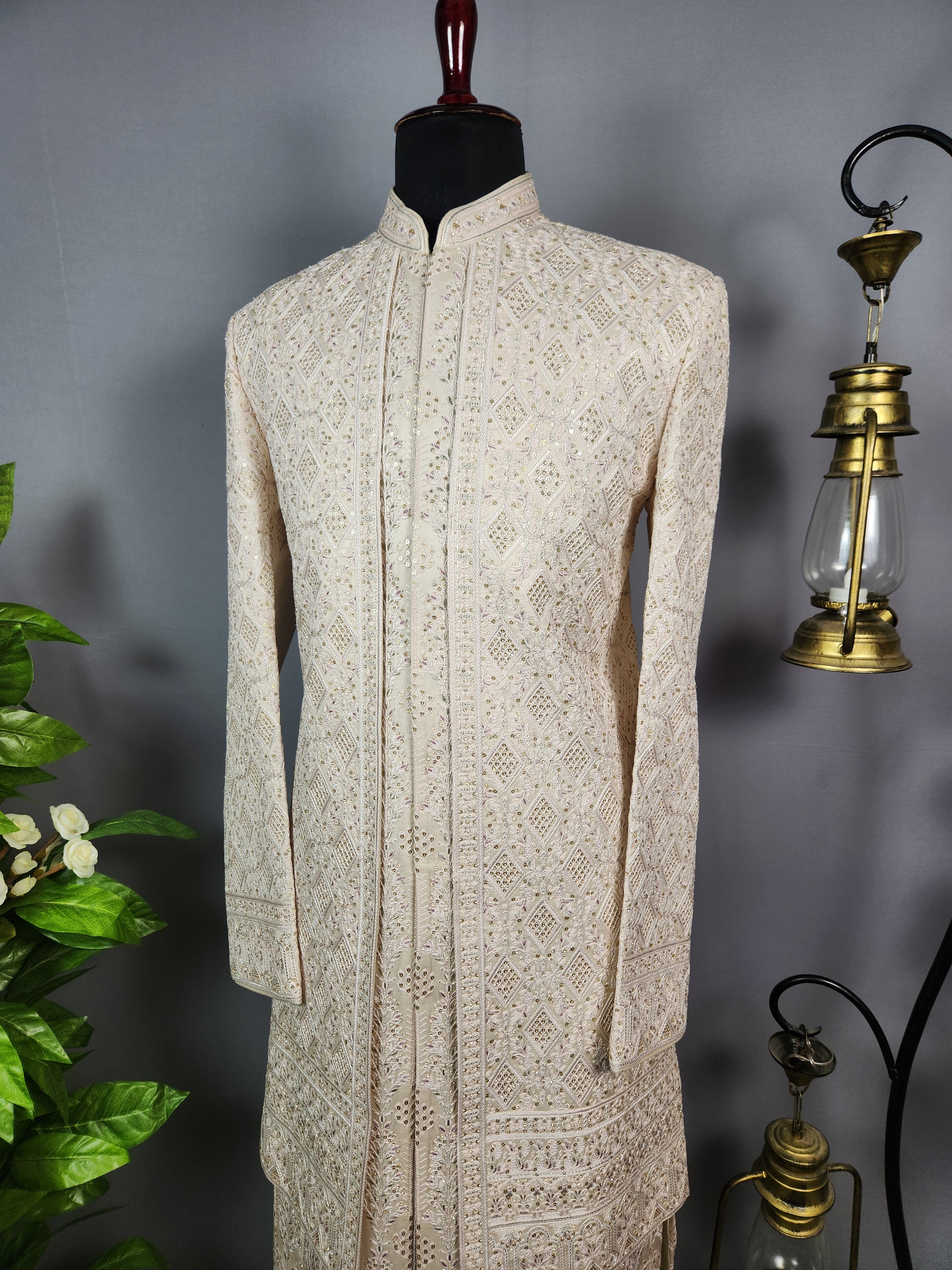 Rose Gold Sherwani for Groom  -   Indian Wedding Outfit for Men
