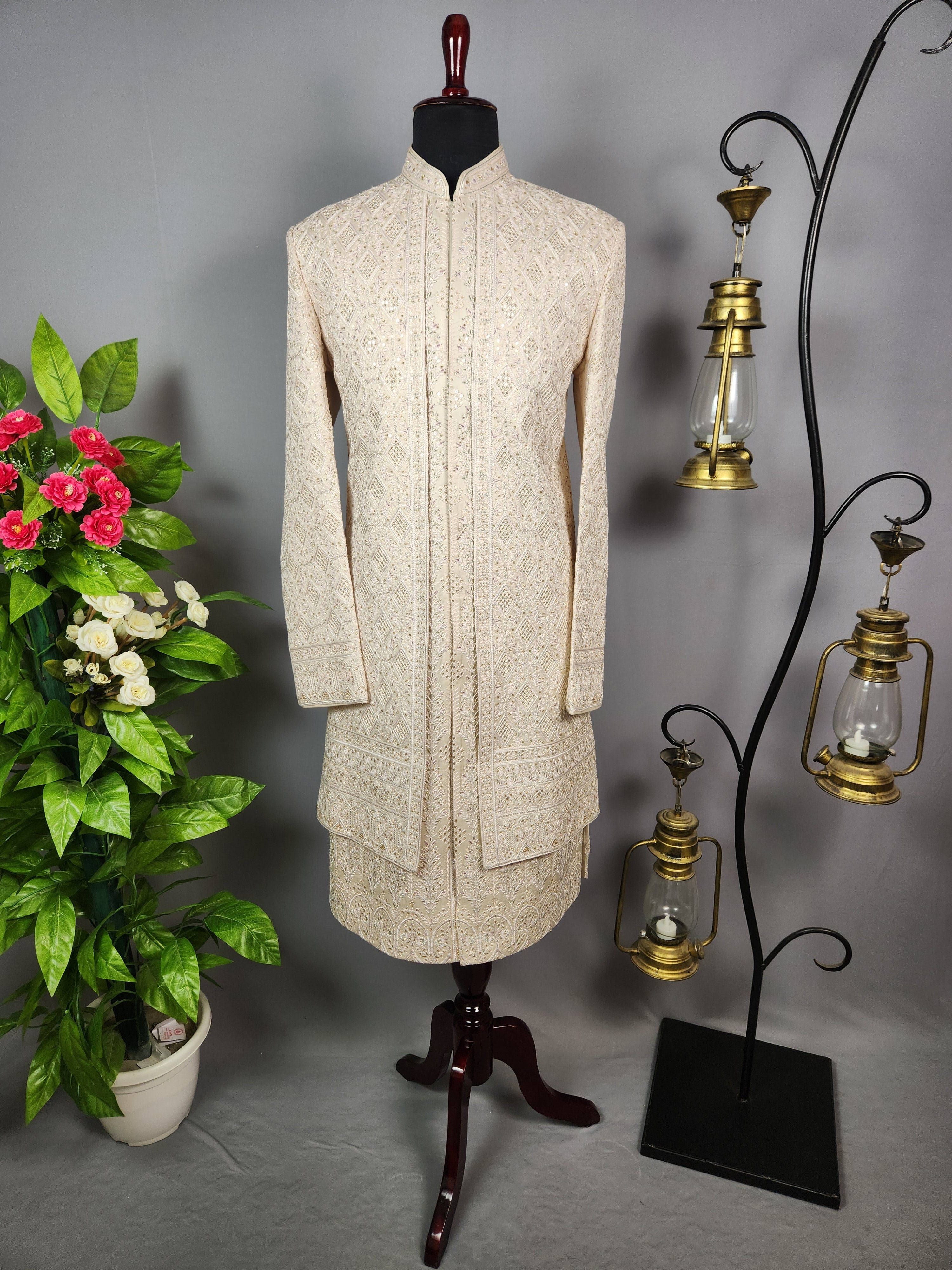 Rose Gold Sherwani for Groom  -   Indian Wedding Outfit for Men

