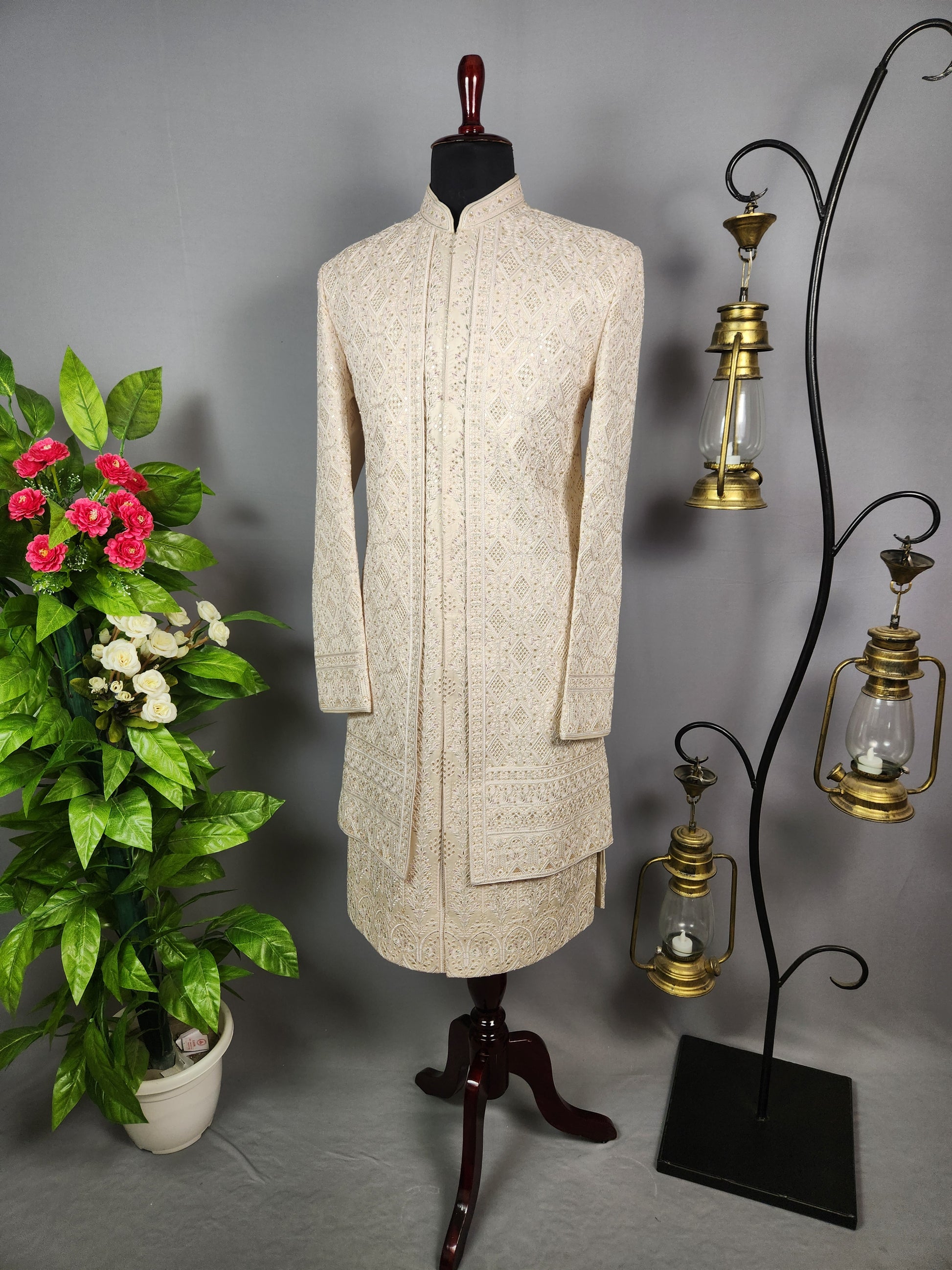 Rose Gold Sherwani for Groom  -   Indian Wedding Outfit for Men
