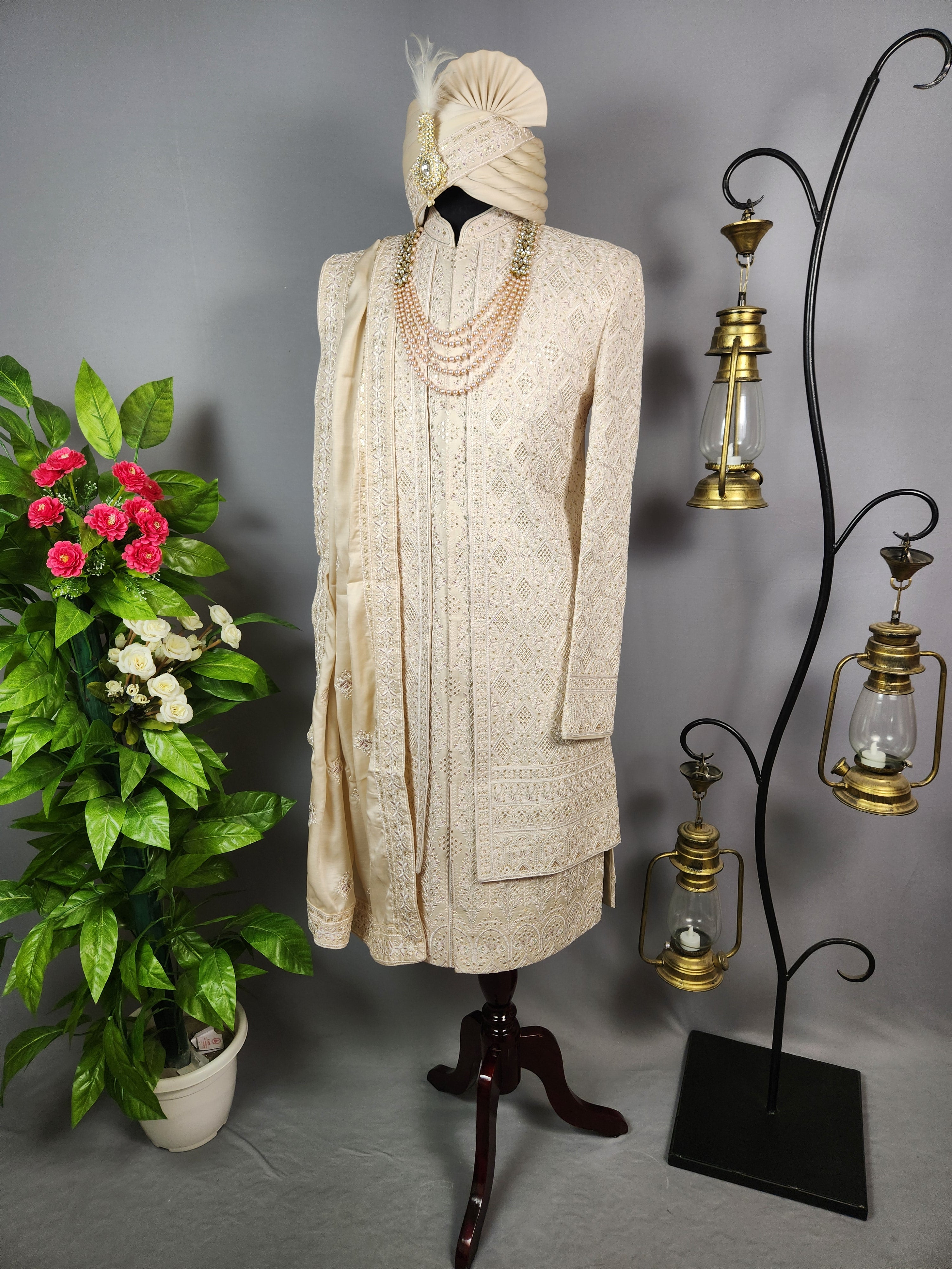 Rose Gold Sherwani for Groom  -   Indian Wedding Outfit for Men
