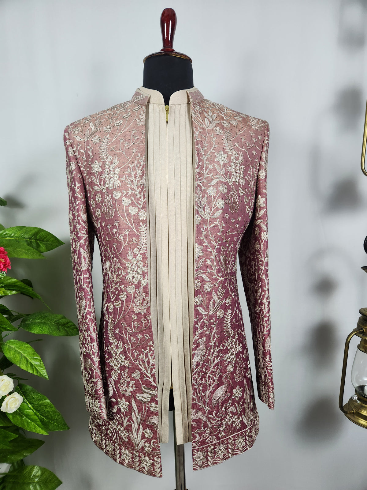 Dusty Rose Pink Indo-Western Sherwani for Men | Indian Groom Wedding Outfit