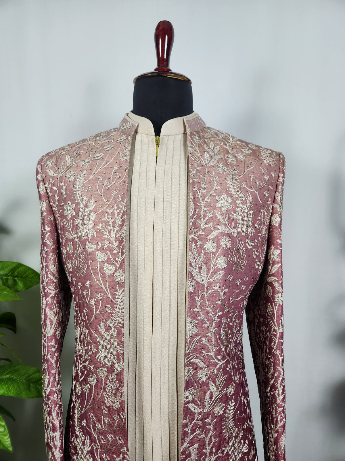 Dusty Rose Pink Indo-Western Sherwani for Men | Indian Groom Wedding Outfit