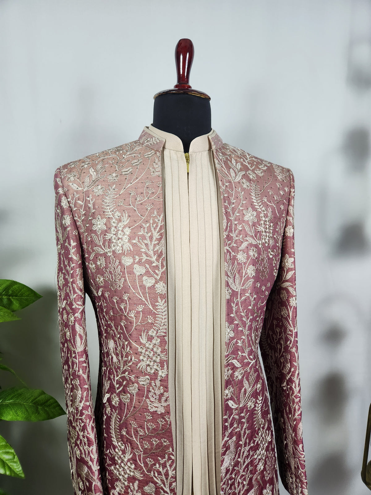 Dusty Rose Pink Indo-Western Sherwani for Men | Indian Groom Wedding Outfit