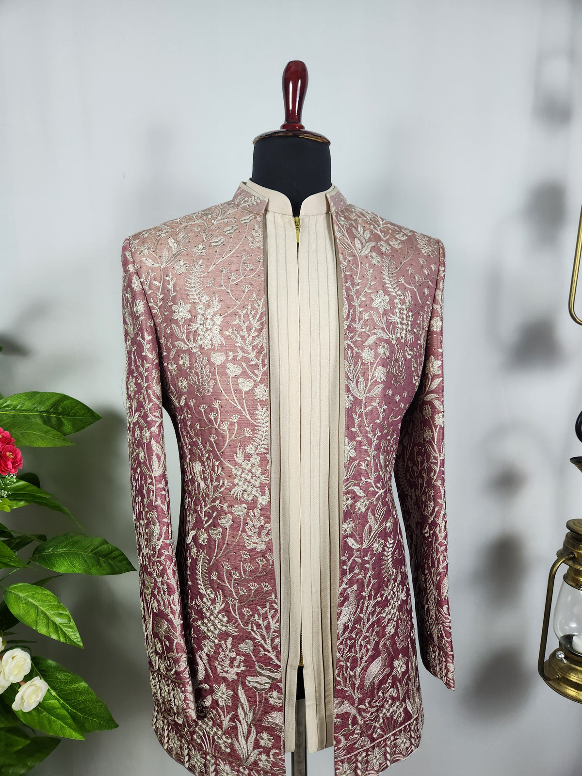Dusty Rose Pink Indo-Western Sherwani for Men | Indian Groom Wedding Outfit