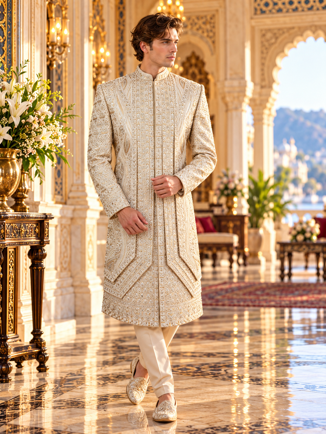 Rose Gold Wedding Groom Sherwani - 3 layer Beads Studded | Sherwani For Men