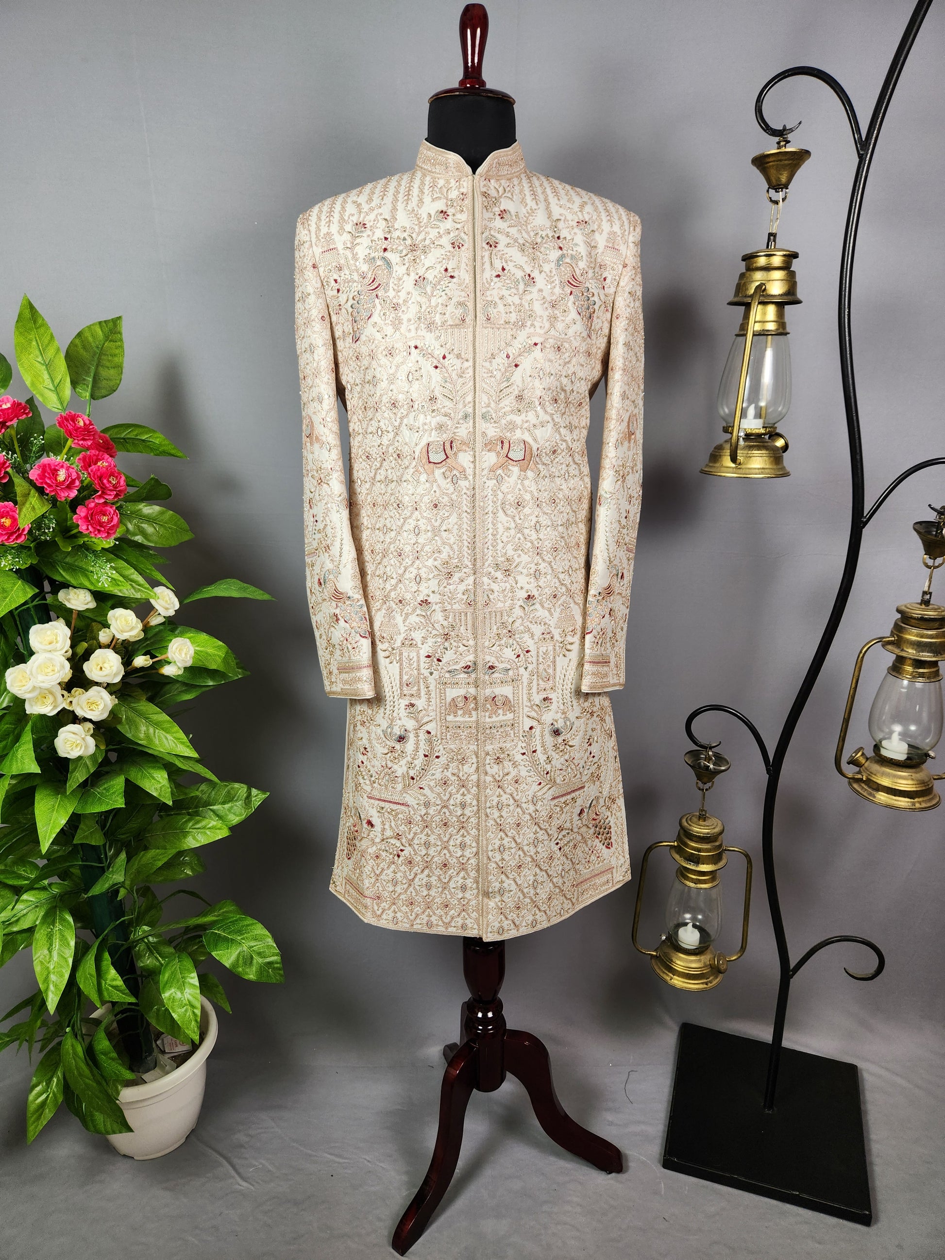 Rose Gold Sherwani for Groom Peacock Design -   Indian Wedding Outfit for Men
