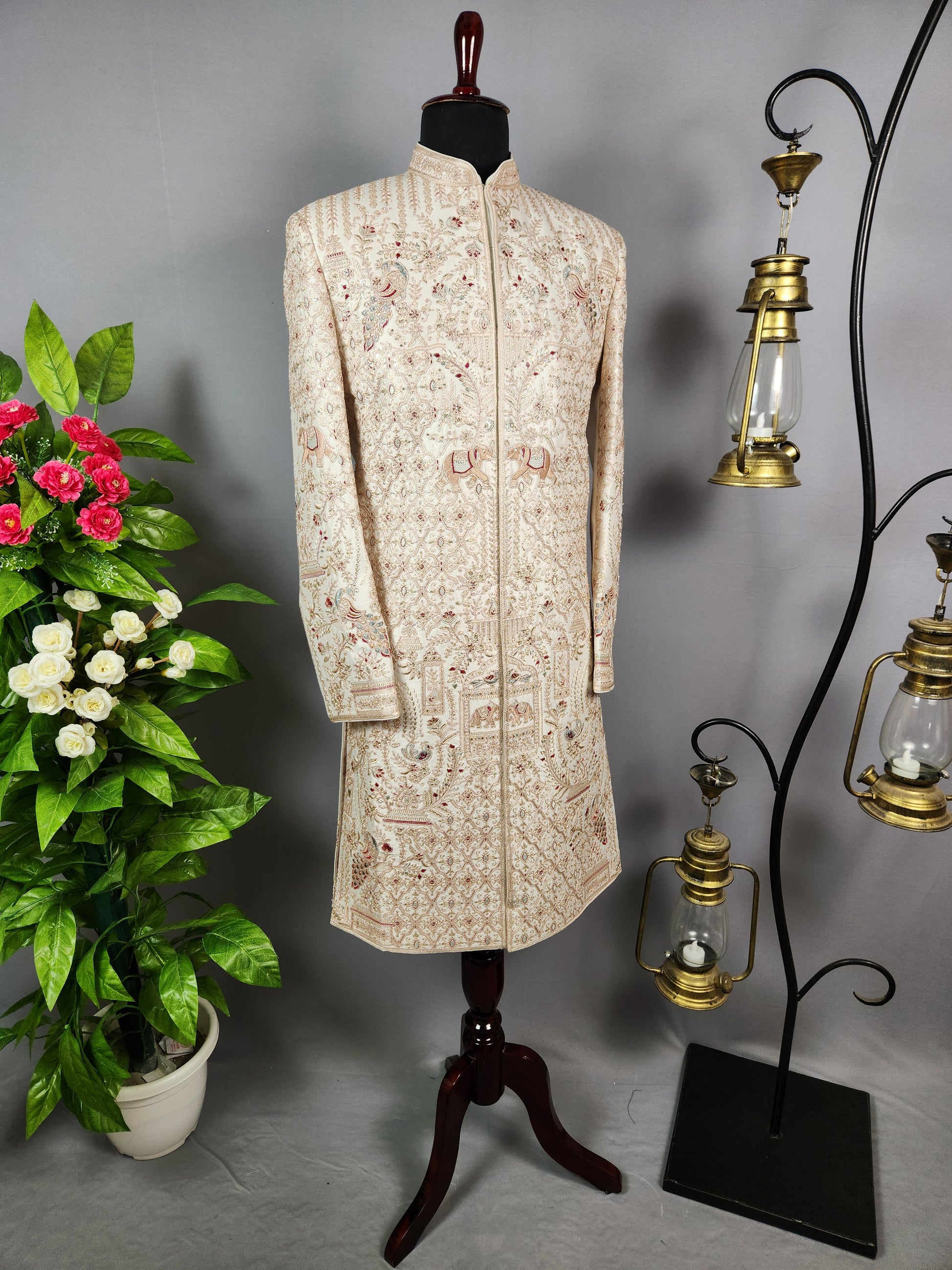 Rose Gold Sherwani for Groom Peacock Design -   Indian Wedding Outfit for Men
